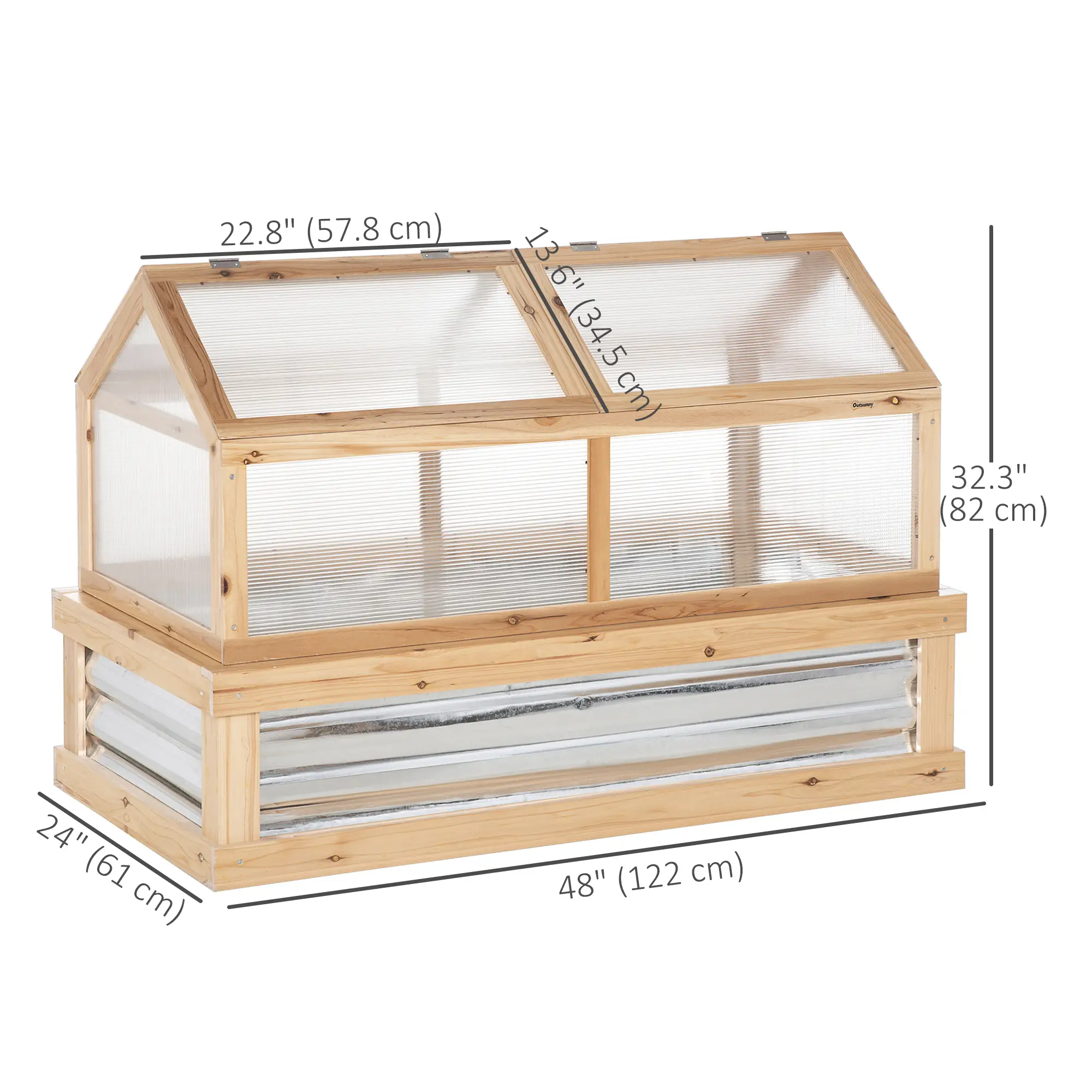 Raised Garden Bed Kit, Greenhouse Wooden Planter, 48" x 24" x 32", Natural - Image 3