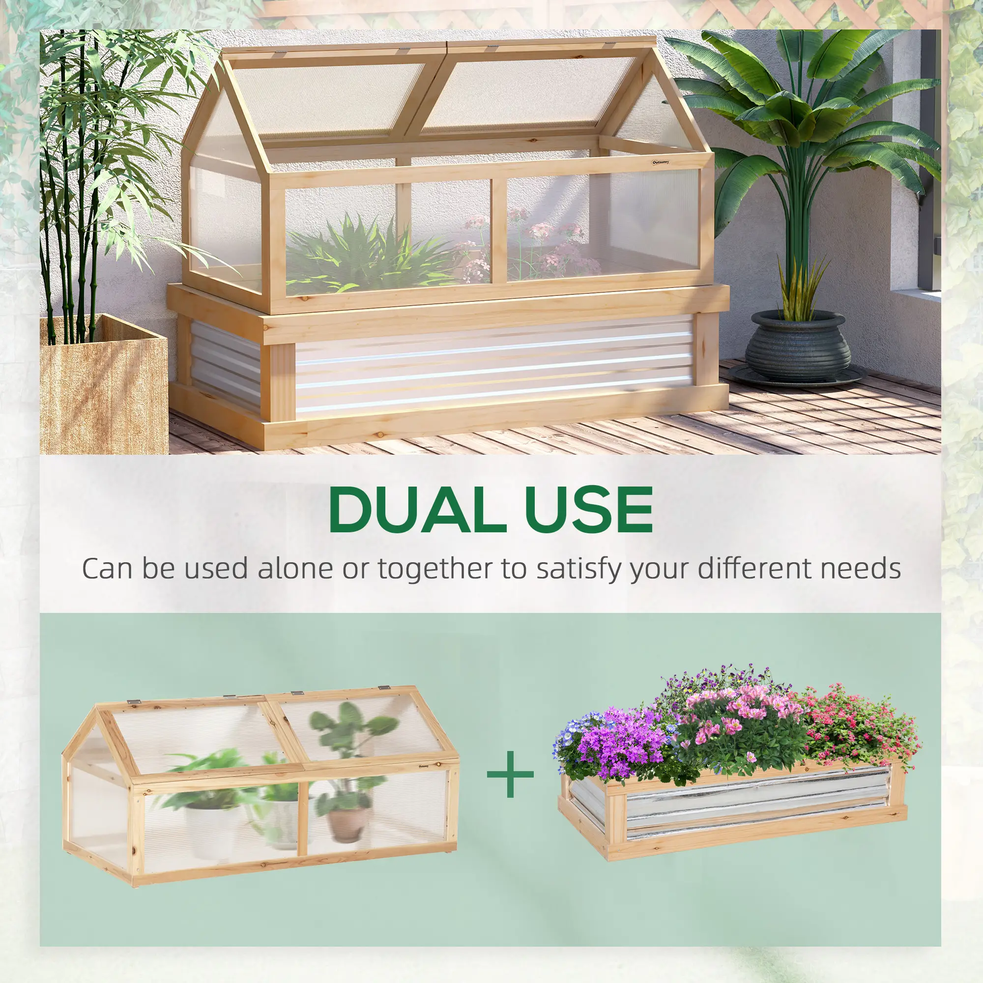Raised Garden Bed Kit, Greenhouse Wooden Planter, 48" x 24" x 32", Natural - Image 4