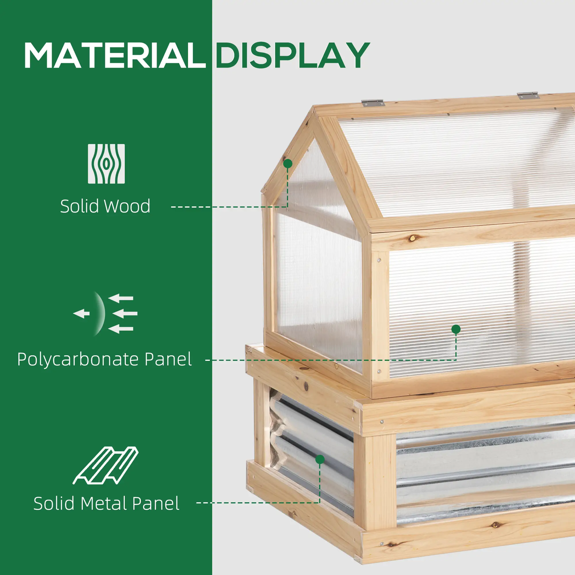 Raised Garden Bed Kit, Greenhouse Wooden Planter, 48" x 24" x 32", Natural - Image 6