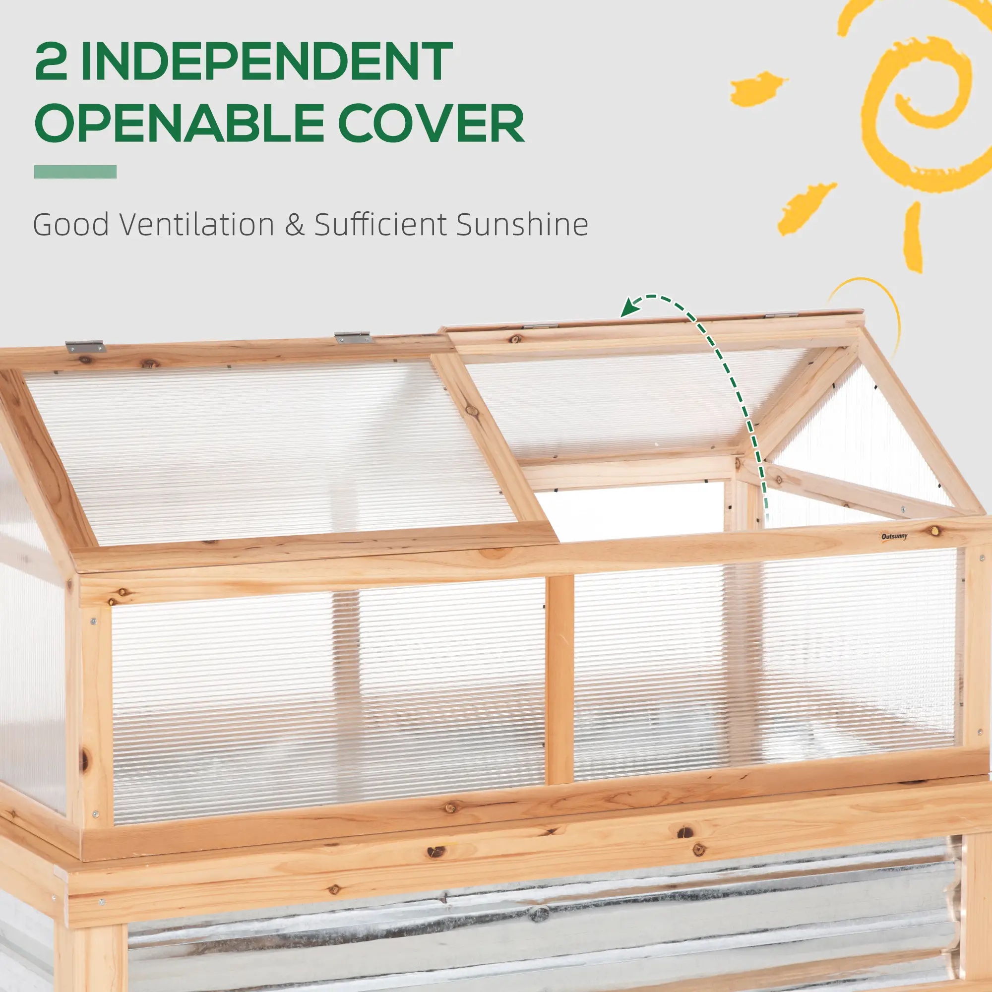 Raised Garden Bed Kit, Greenhouse Wooden Planter, 48" x 24" x 32", Natural - Image 7