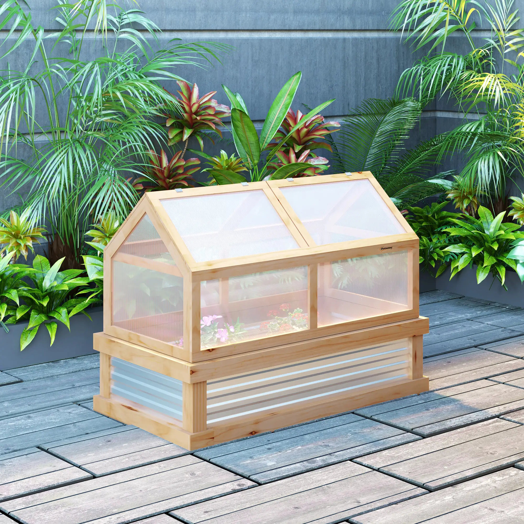 Raised Garden Bed Kit, Greenhouse Wooden Planter, 48" x 24" x 32", Natural - Image 8