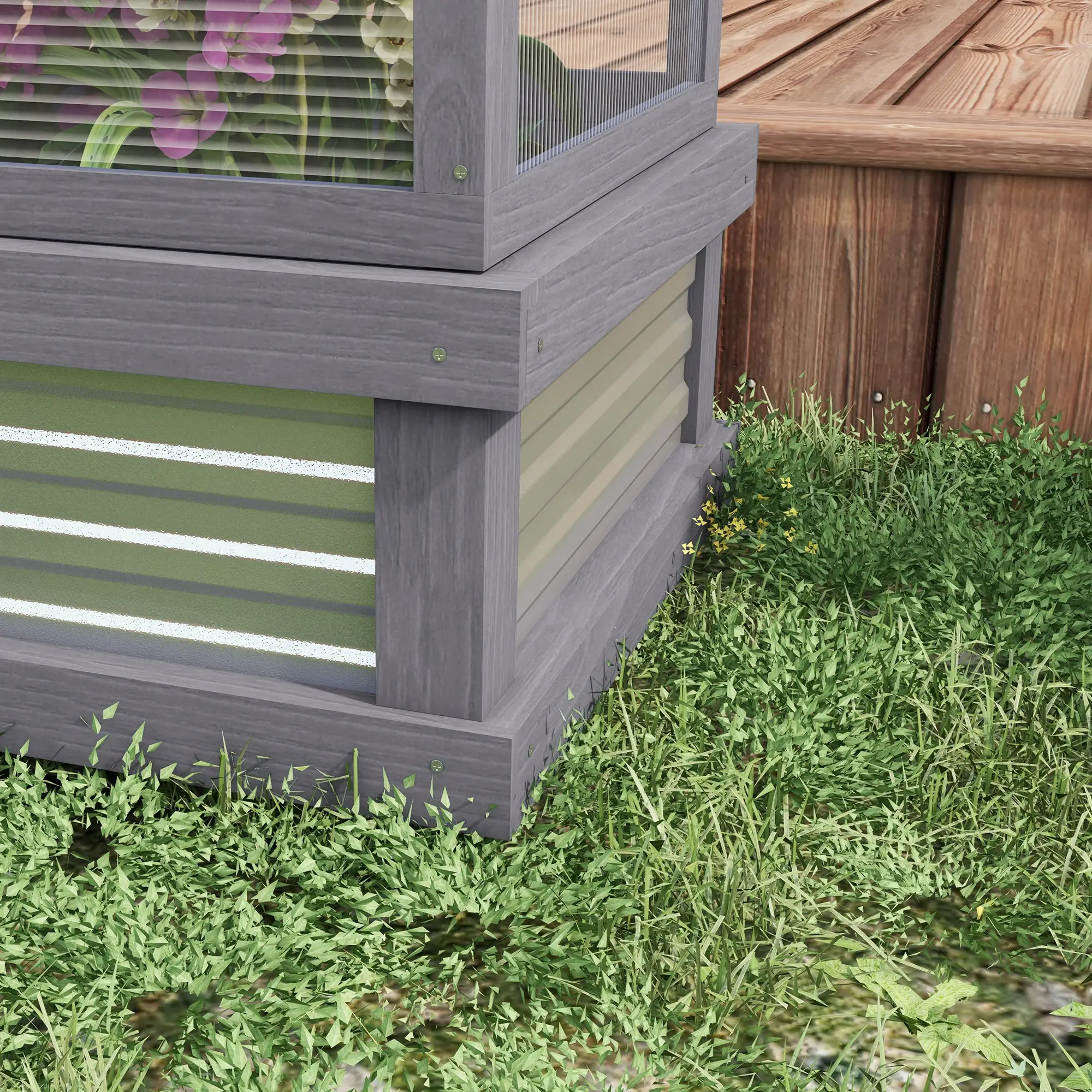 Raised Garden Bed Kit With Greenhouse, Wooden Cold Frame Planter, 48" x 24" x 32", Grey - Image 10
