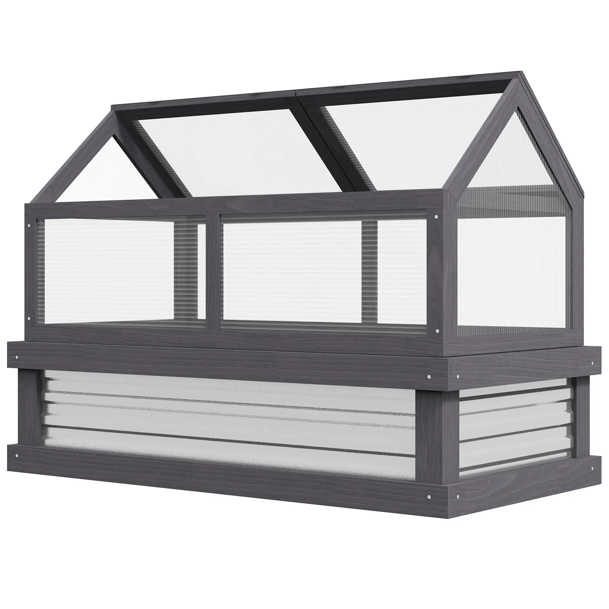 Raised Garden Bed Kit With Greenhouse, Wooden Cold Frame Planter, 48" x 24" x 32", Grey - Image 11