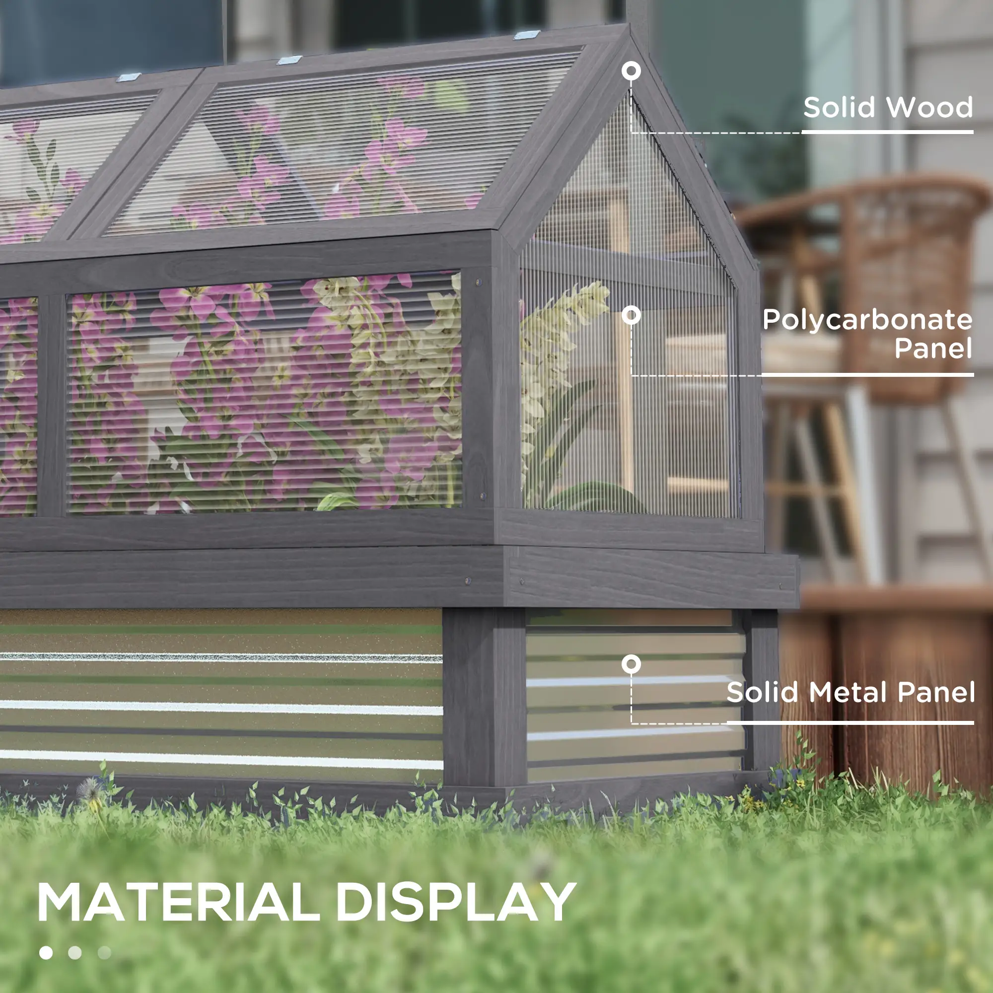 Raised Garden Bed Kit With Greenhouse, Wooden Cold Frame Planter, 48" x 24" x 32", Grey - Image 6