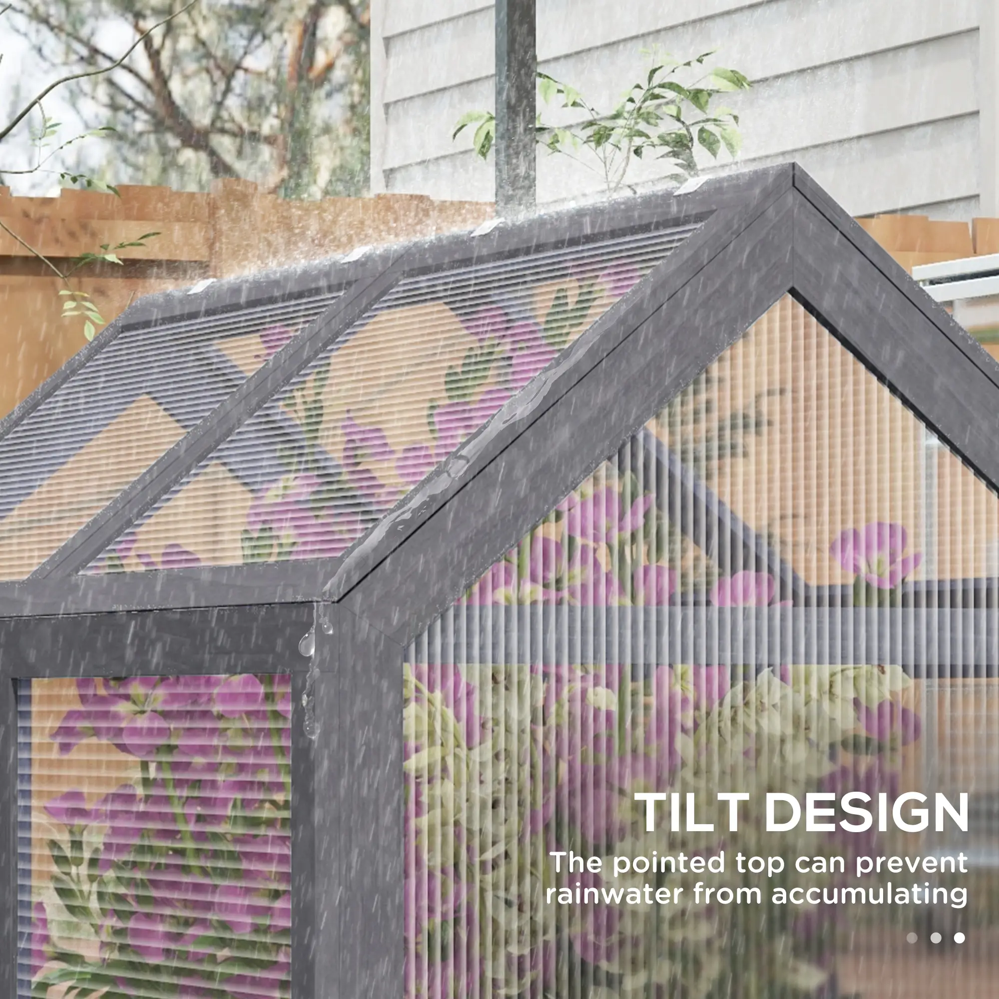 Raised Garden Bed Kit With Greenhouse, Wooden Cold Frame Planter, 48" x 24" x 32", Grey - Image 9