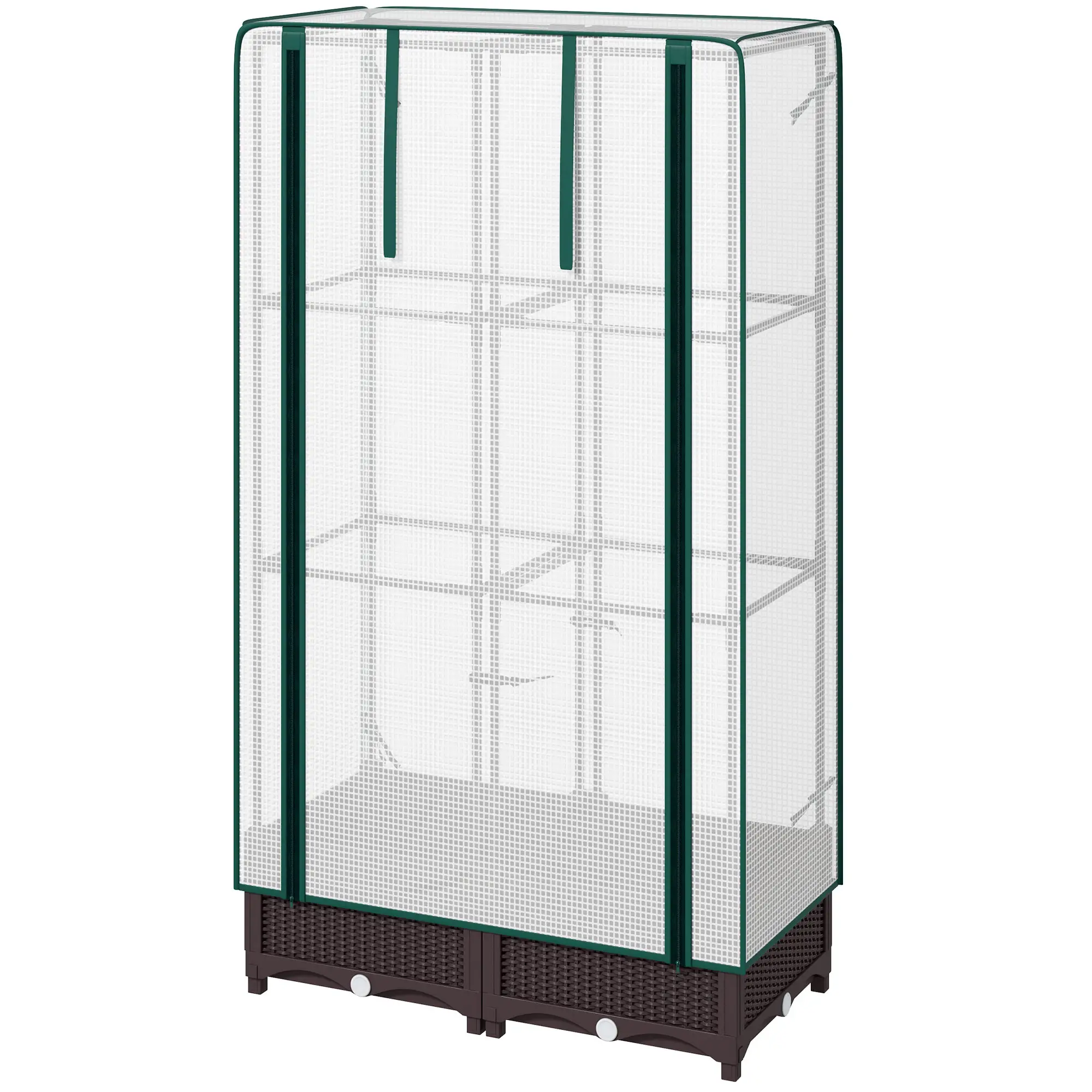 Raised Garden Bed Kit with Trellis, PE Cover, Zipper Door, 31.5 x 15.7 x 48.8 Inch, Brown
