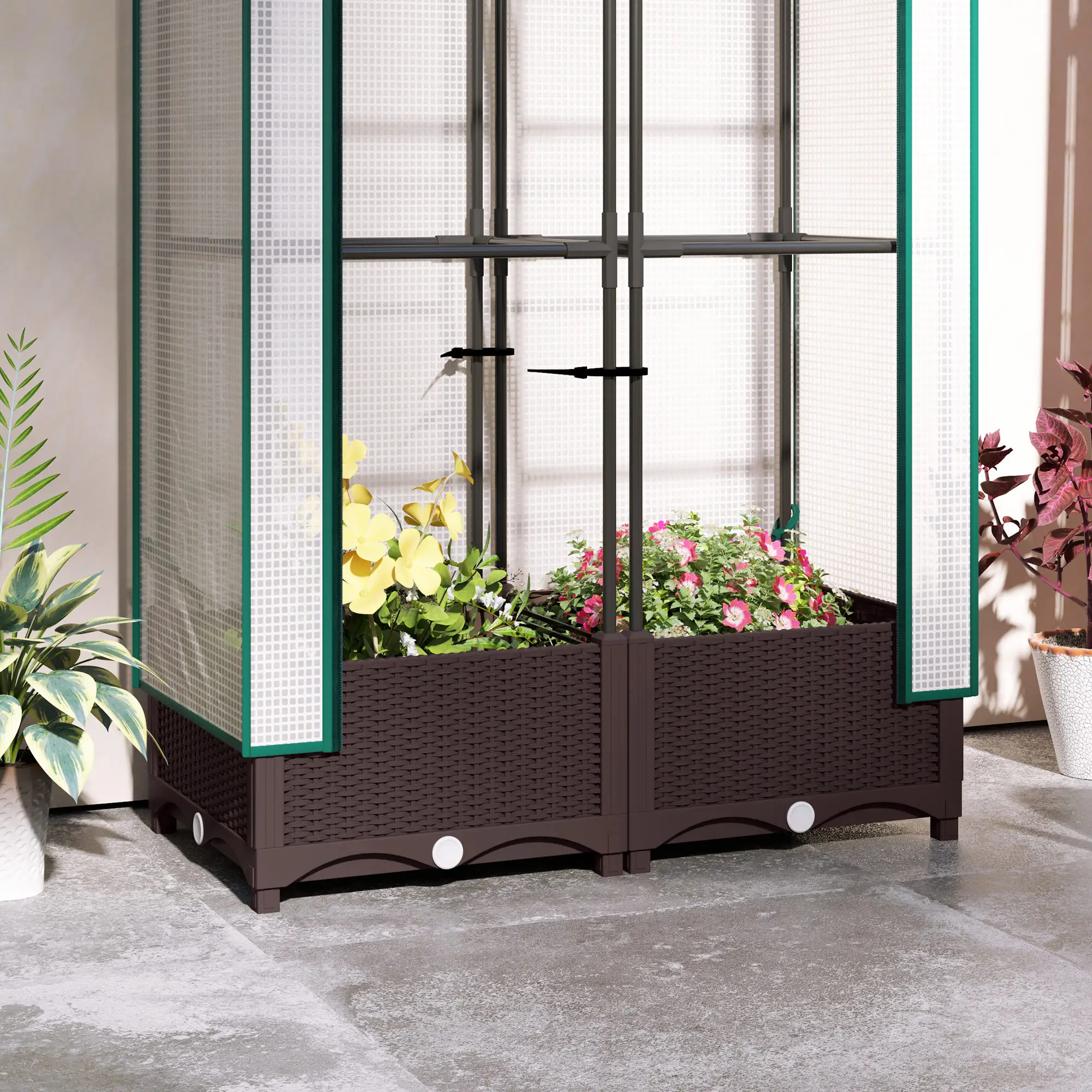 Raised Garden Bed Kit with Trellis, PE Cover, Zipper Door, 31.5 x 15.7 x 48.8 Inch, Brown - Image 10