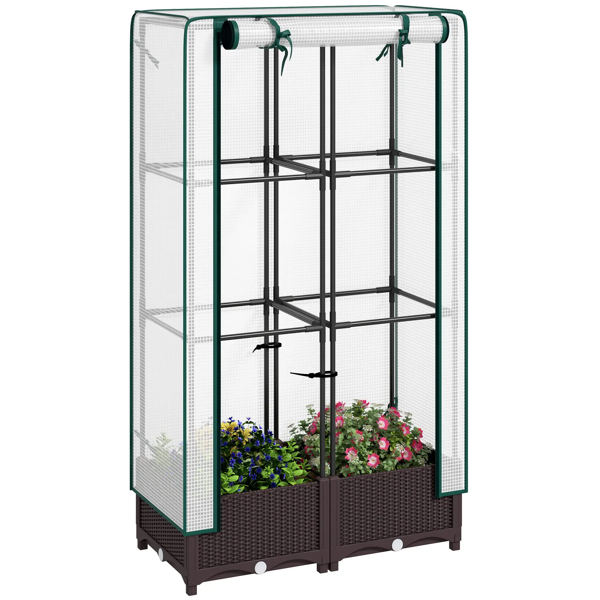Raised Garden Bed Kit with Trellis, PE Cover, Zipper Door, 31.5 x 15.7 x 48.8 Inch, Brown - Image 11