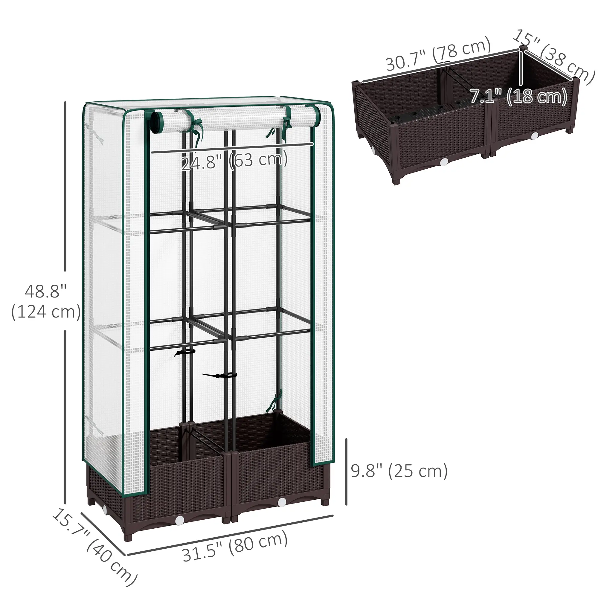 Raised Garden Bed Kit with Trellis, PE Cover, Zipper Door, 31.5 x 15.7 x 48.8 Inch, Brown - Image 3