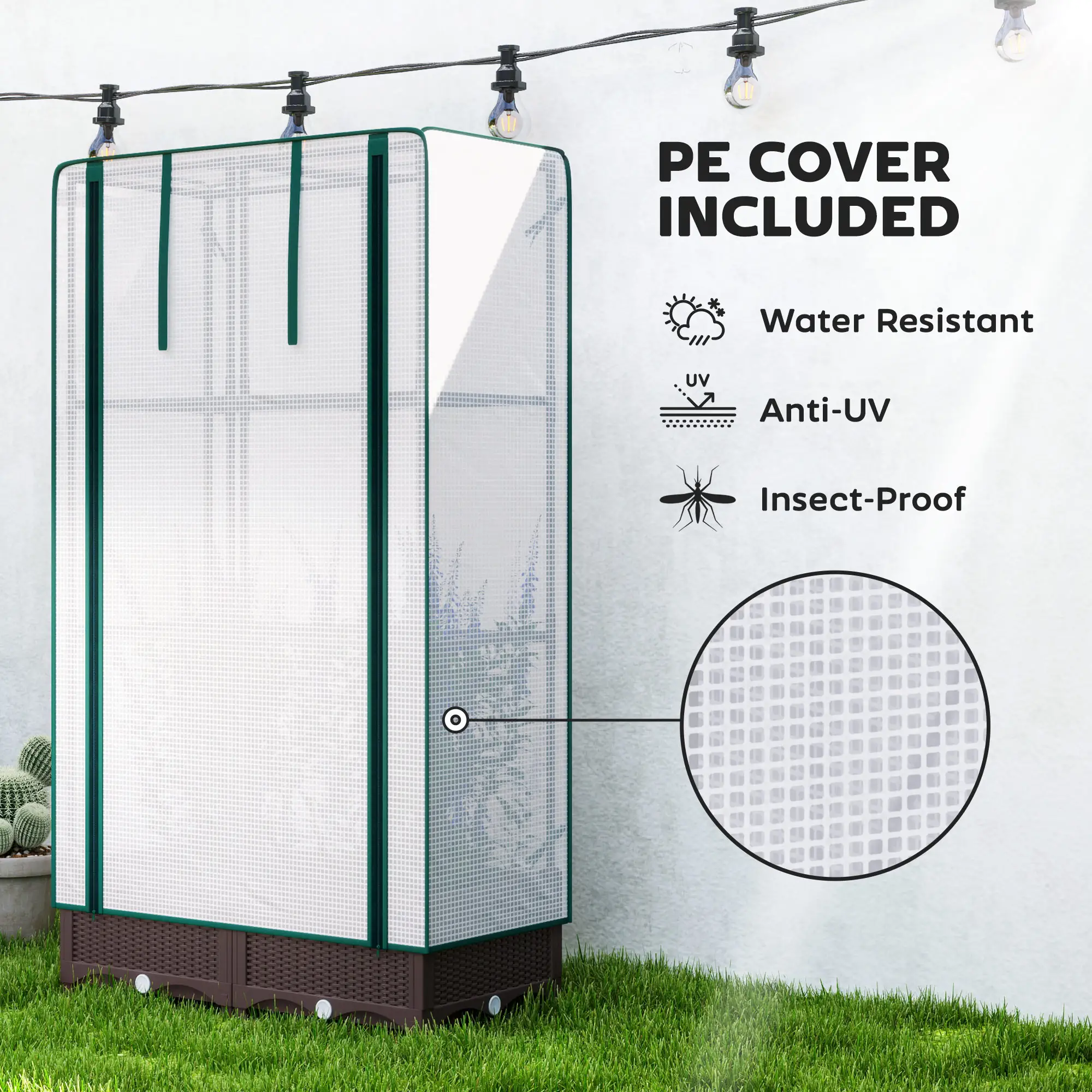 Raised Garden Bed Kit with Trellis, PE Cover, Zipper Door, 31.5 x 15.7 x 48.8 Inch, Brown - Image 5