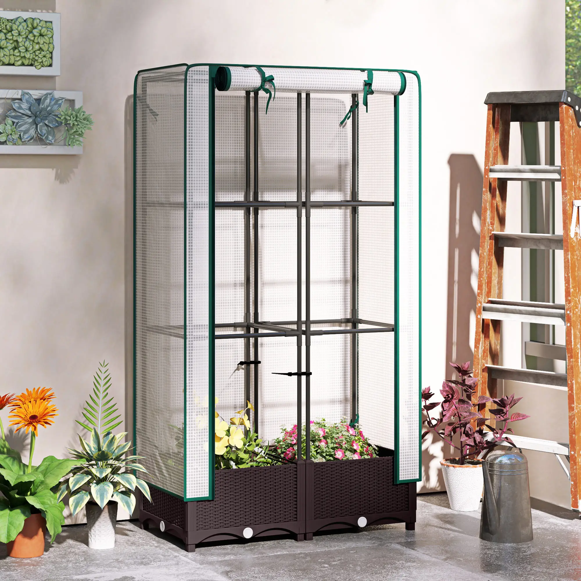 Raised Garden Bed Kit with Trellis, PE Cover, Zipper Door, 31.5 x 15.7 x 48.8 Inch, Brown - Image 8