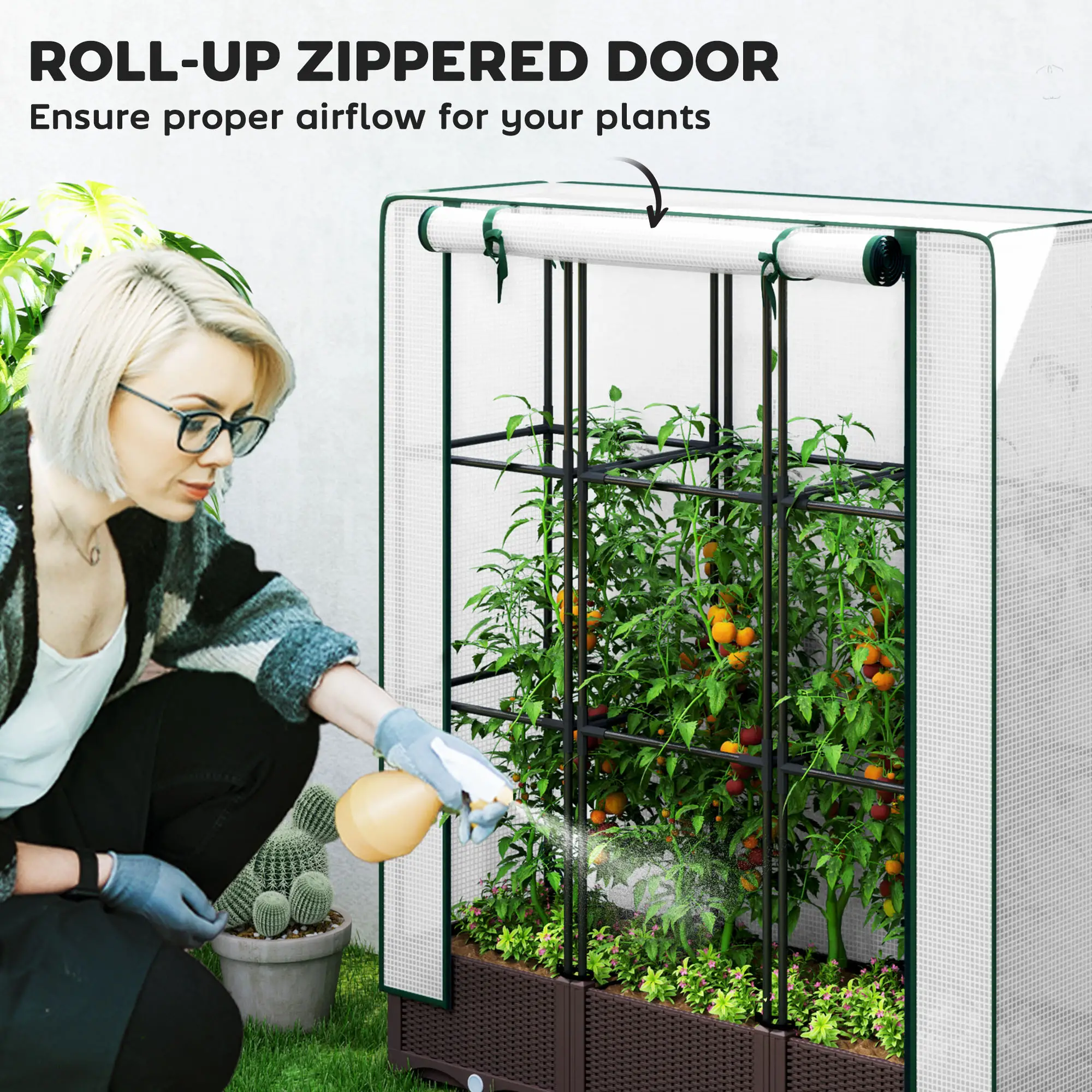 Raised Garden Bed Kit with Trellis, PE Cover, Zipper Door, 47 x 16 x 50 Inch - Image 6