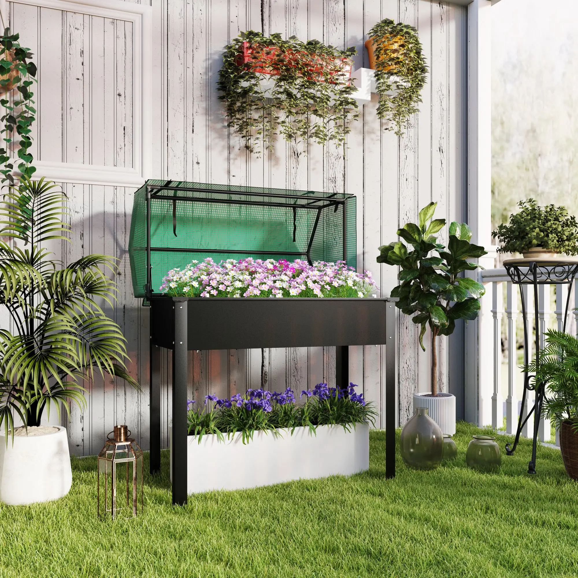 Raised Garden Bed Planter With PE Cover, Elevated Box With Drainage, Black - Image 2