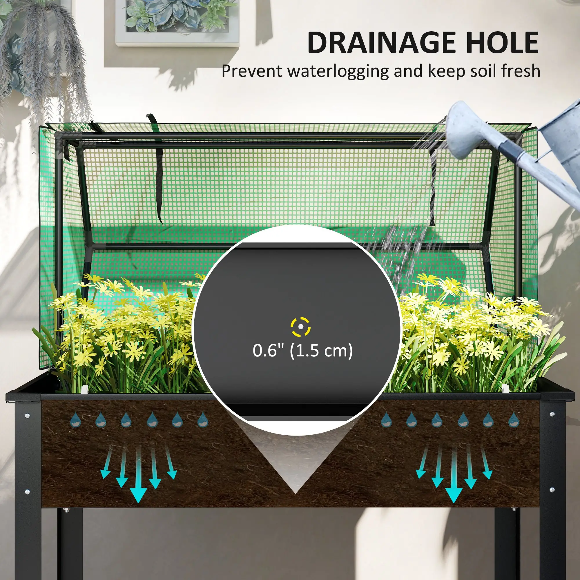 Raised Garden Bed Planter With PE Cover, Elevated Box With Drainage, Black - Image 6