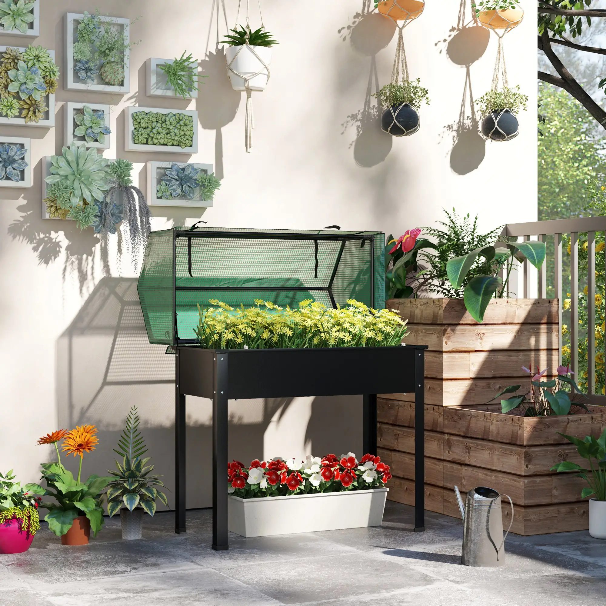 Raised Garden Bed Planter With PE Cover, Elevated Box With Drainage, Black - Image 8