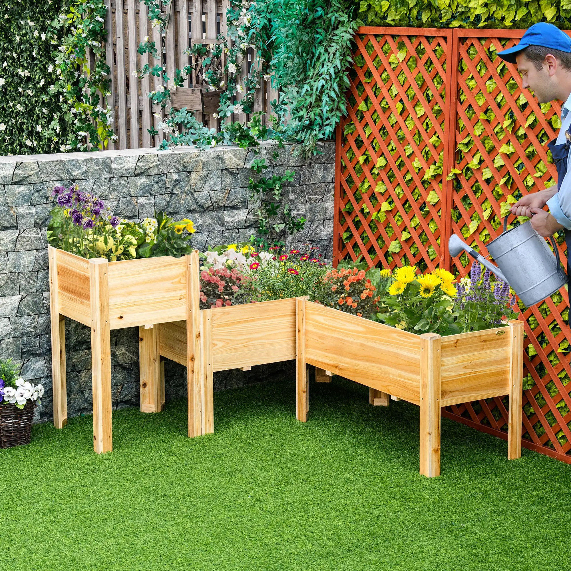 Raised Garden Bed Set of 3, Wood Planter Box, Outdoor Freestanding - Image 2
