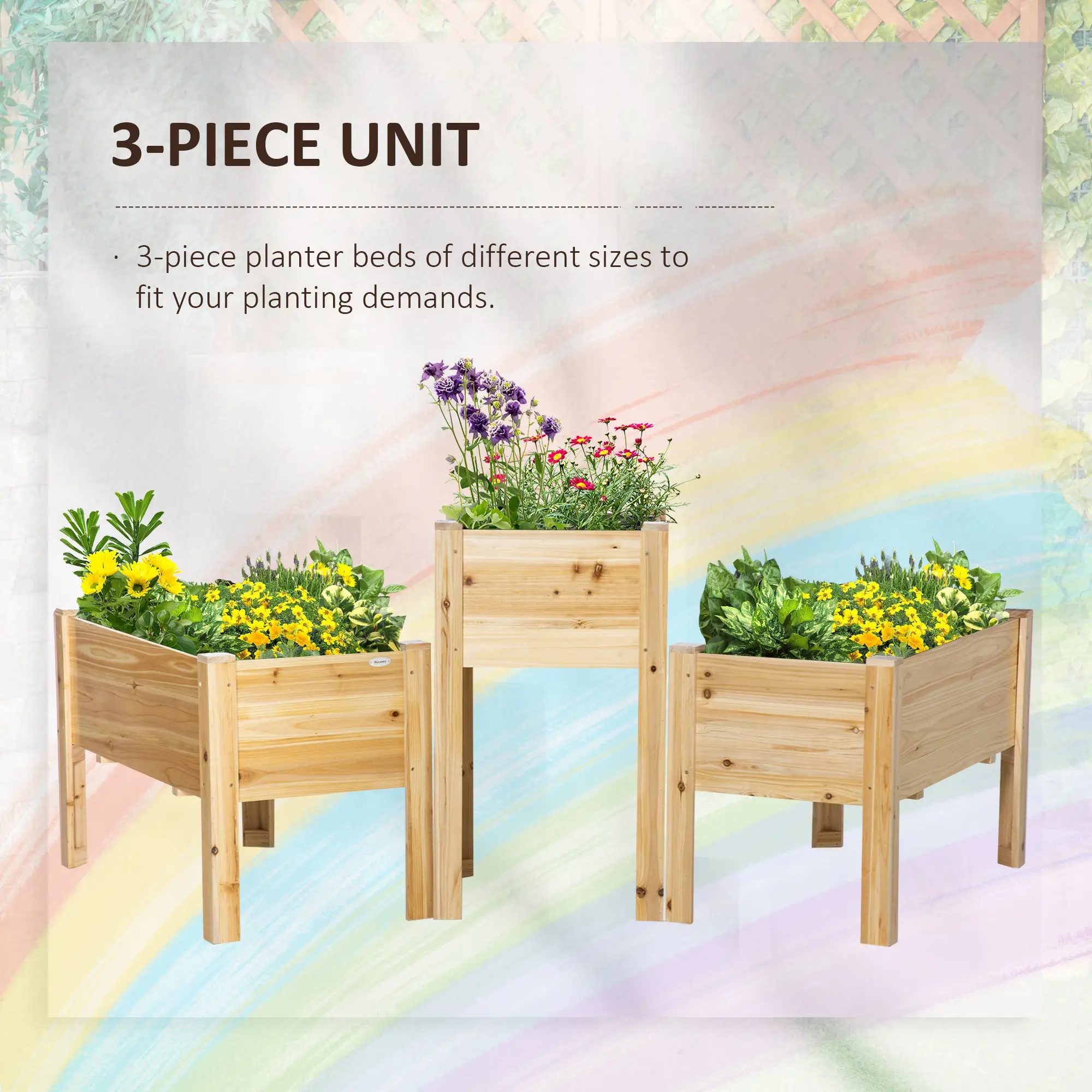 Raised Garden Bed Set of 3, Wood Planter Box, Outdoor Freestanding - Image 4