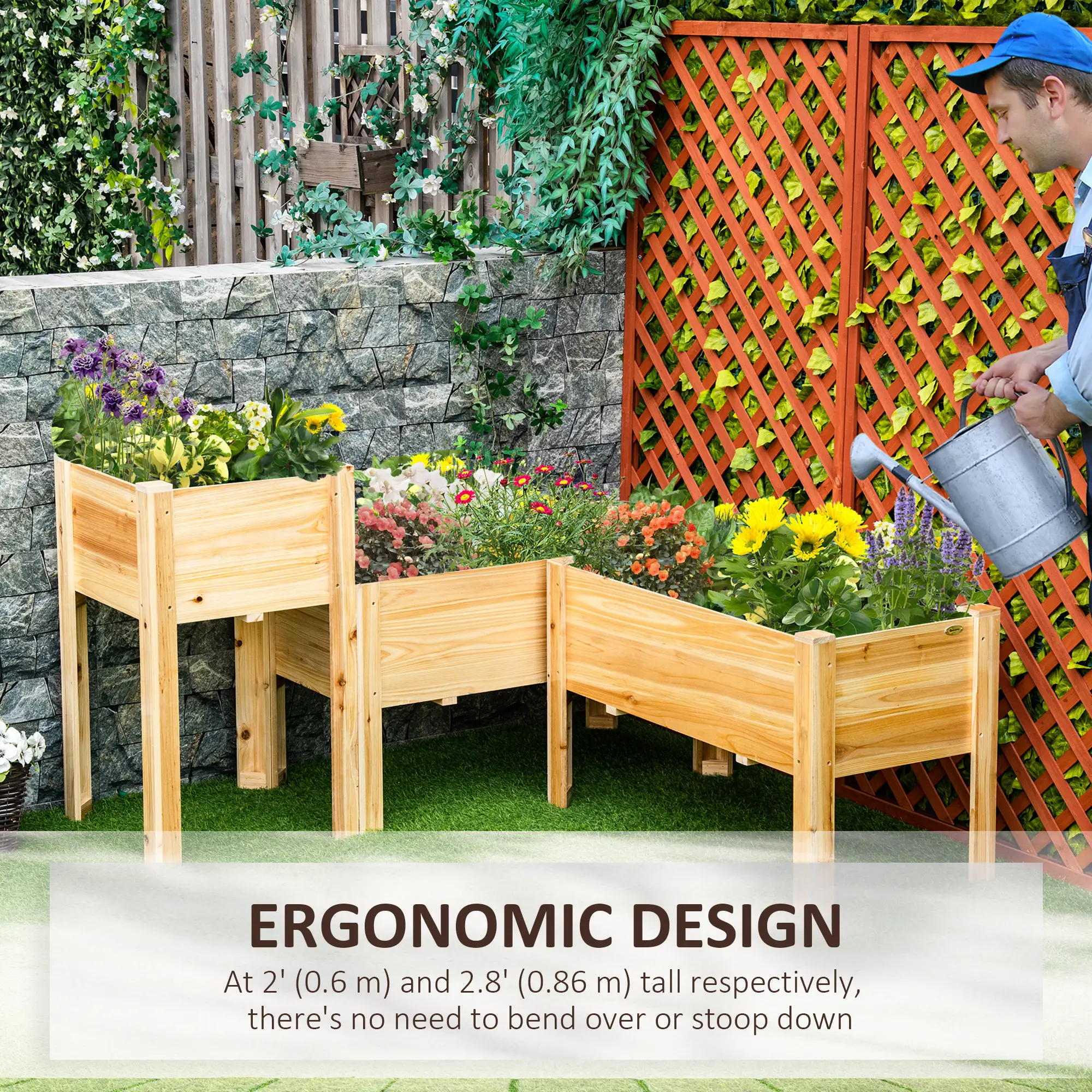 Raised Garden Bed Set of 3, Wood Planter Box, Outdoor Freestanding - Image 5