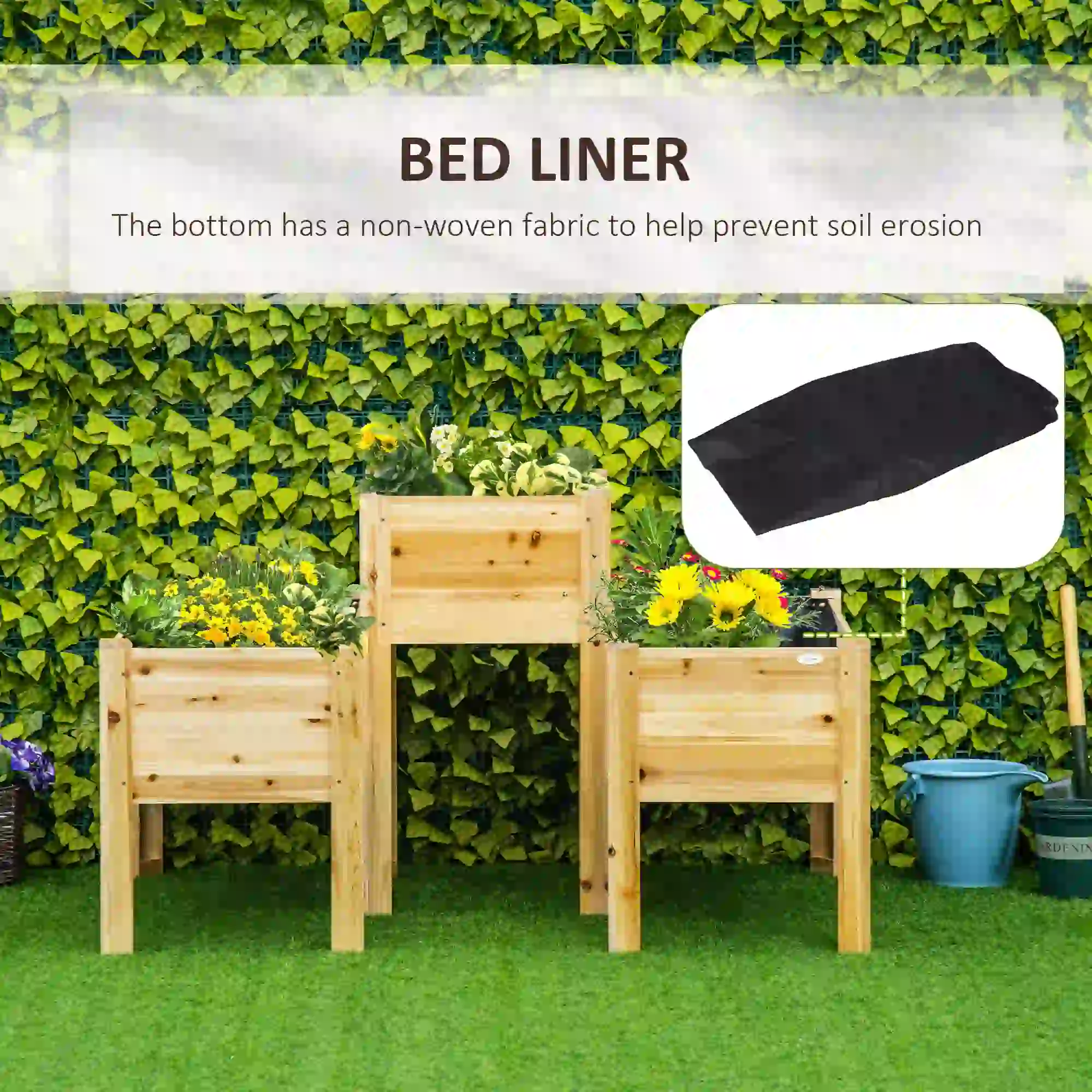 Raised Garden Bed Set of 3, Wood Planter Box, Outdoor Freestanding - Image 7