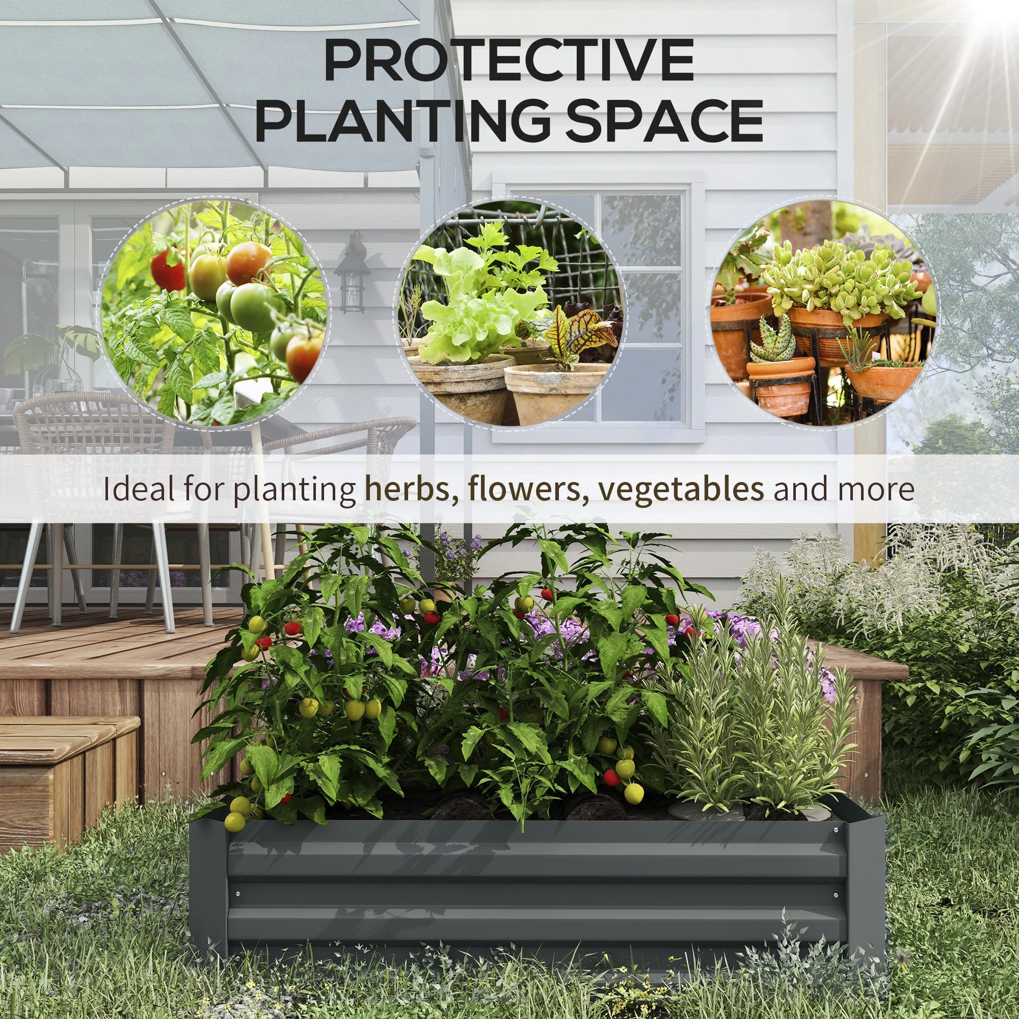 Raised Garden Bed Set, Steel Elevated Planter Box, 39"x39"x12", Dark Grey - Image 5