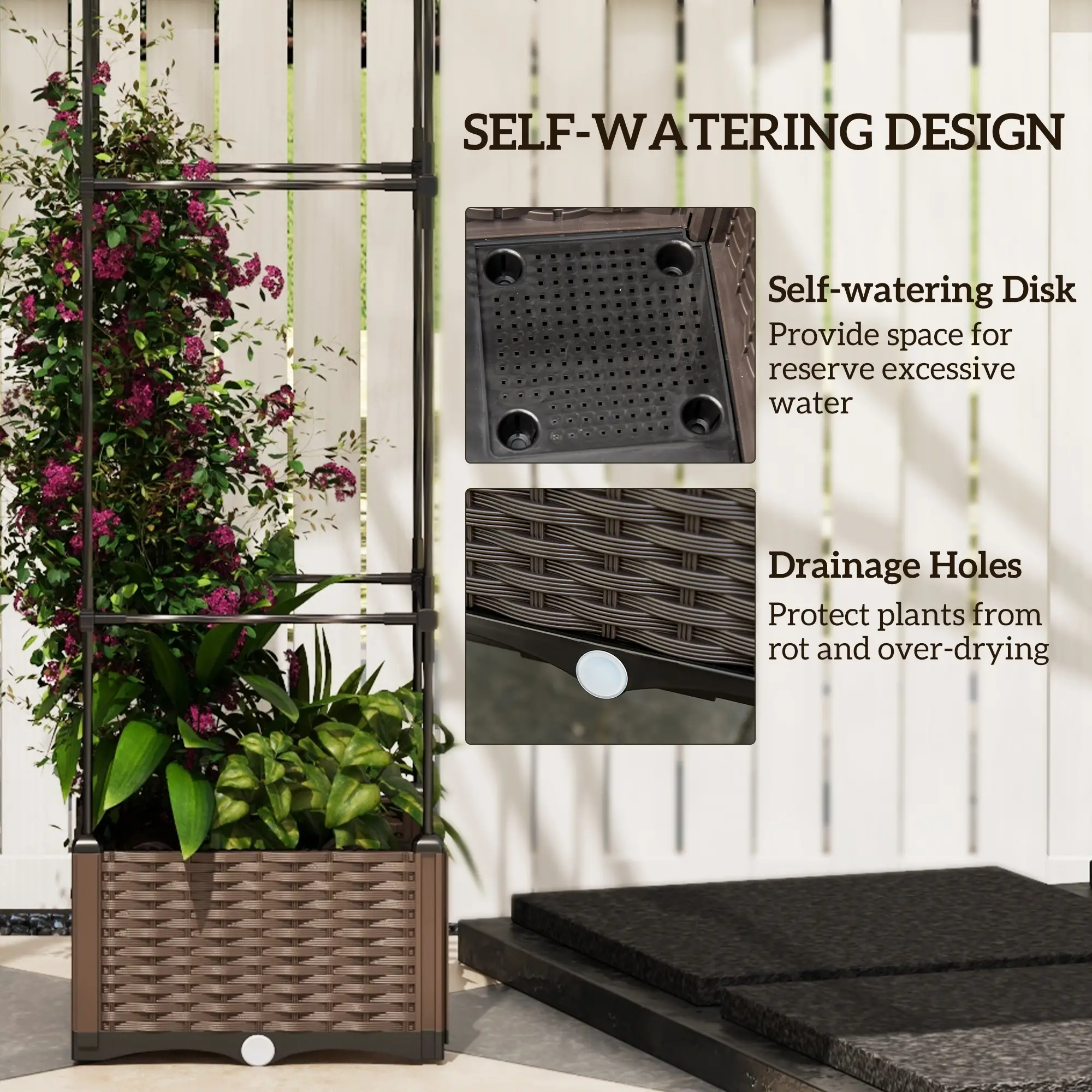 Raised Garden Bed, Tomato Planter Cage, Plastic Box with Trellis, Self-Watering, Drainage Holes - Image 4