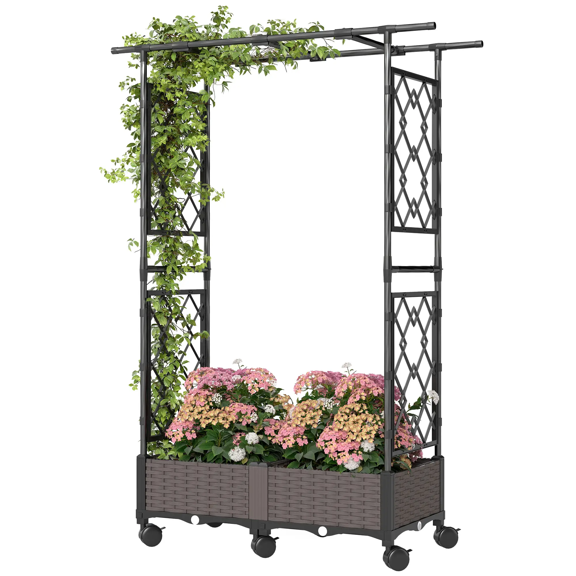 Raised Garden Bed With Arch Trellis, On Wheels, For Climbing Plants