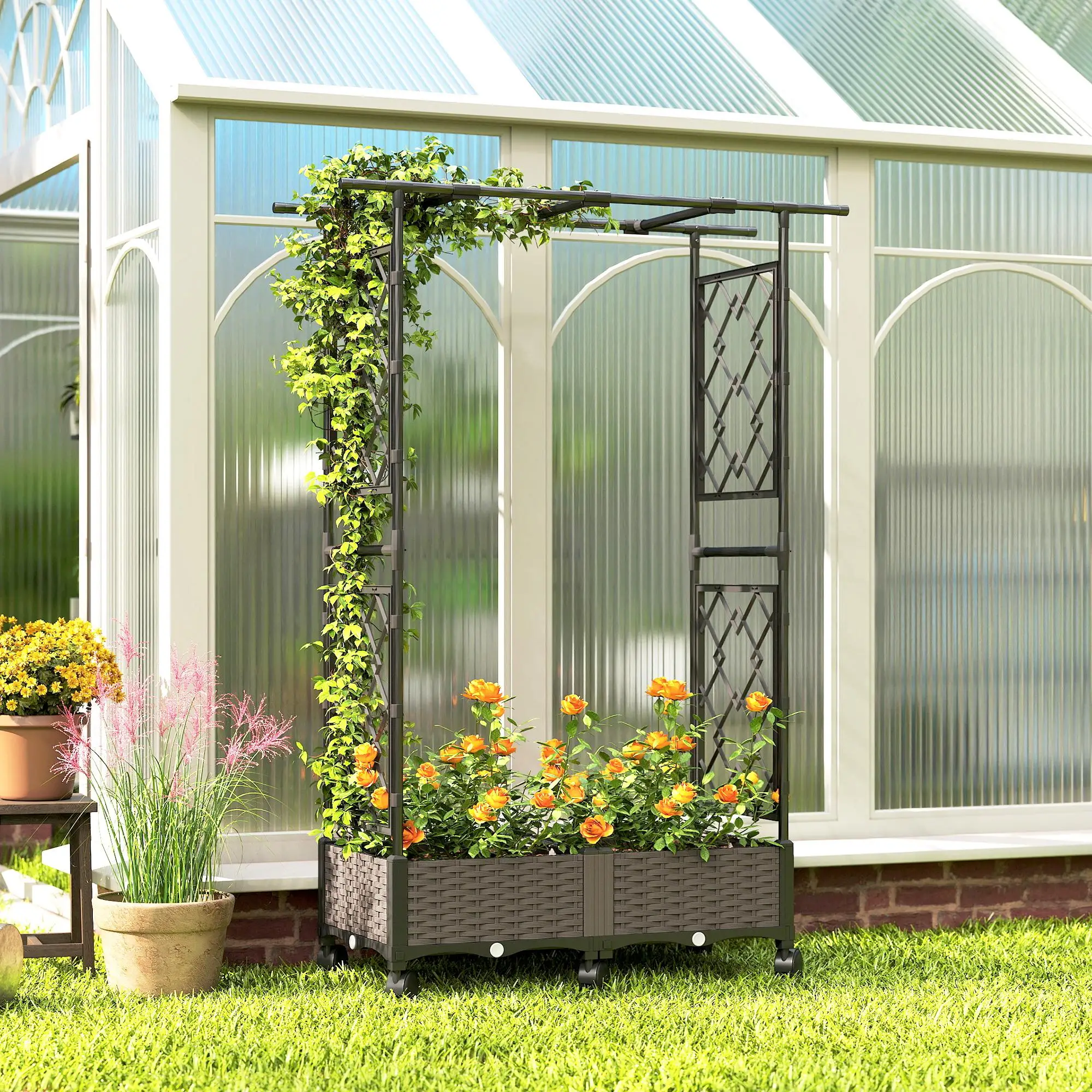 Raised Garden Bed With Arch Trellis, On Wheels, For Climbing Plants - Image 10