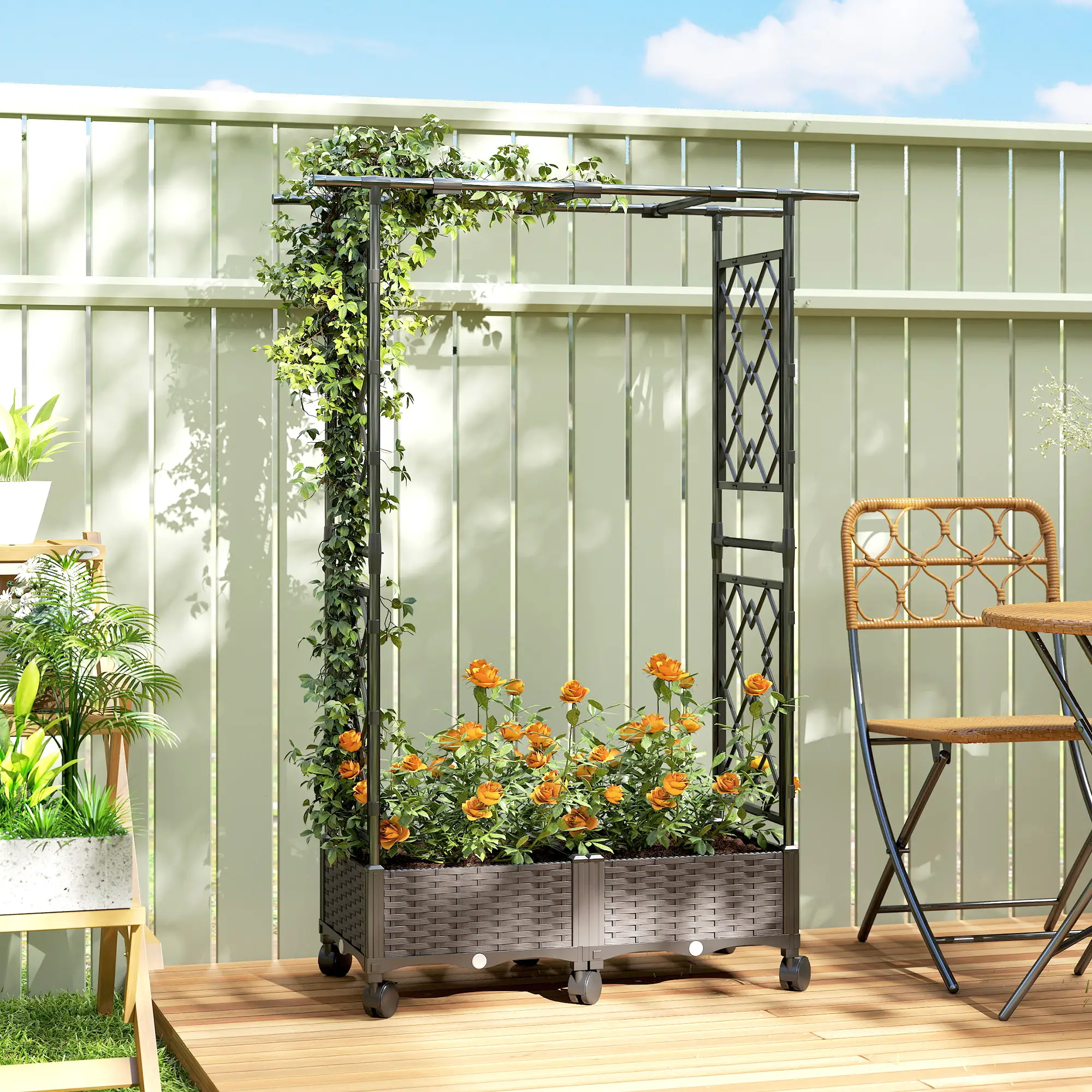 Raised Garden Bed With Arch Trellis, On Wheels, For Climbing Plants - Image 2