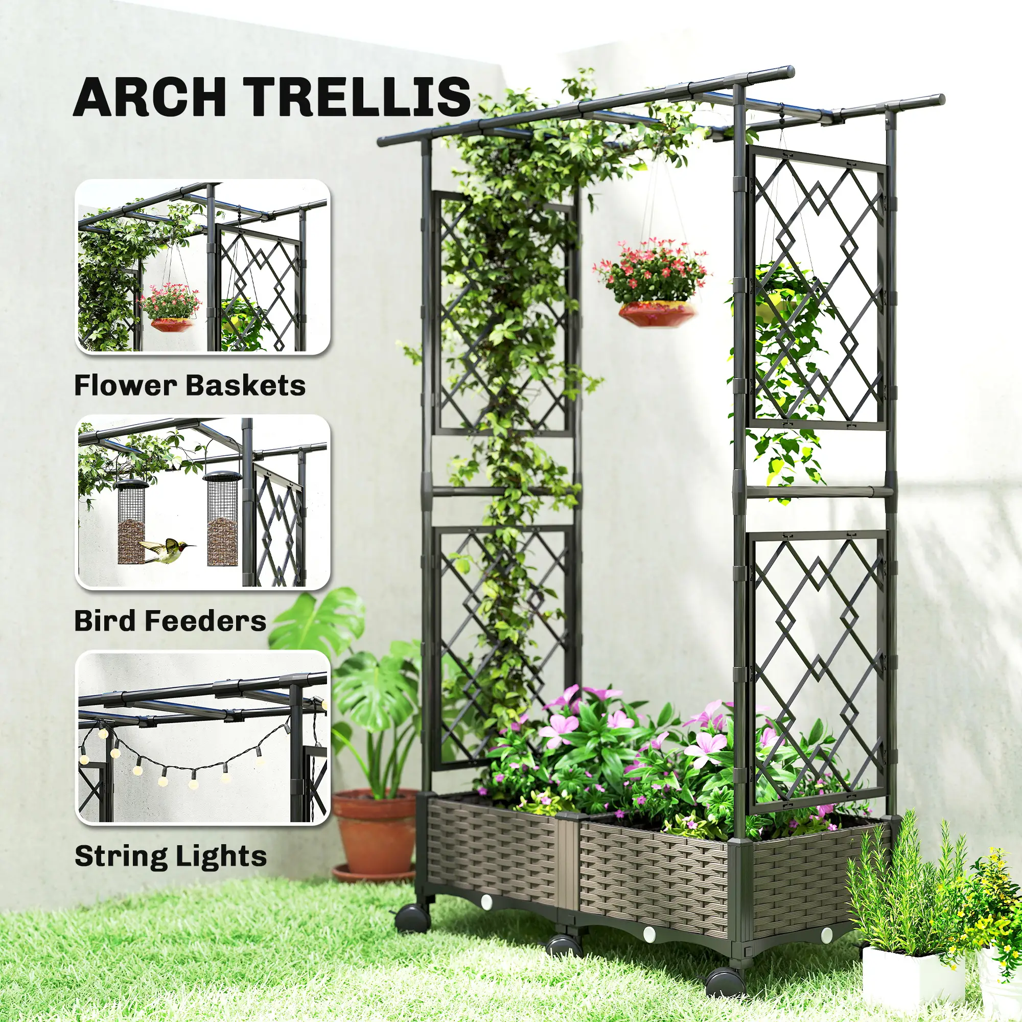 Raised Garden Bed With Arch Trellis, On Wheels, For Climbing Plants - Image 4