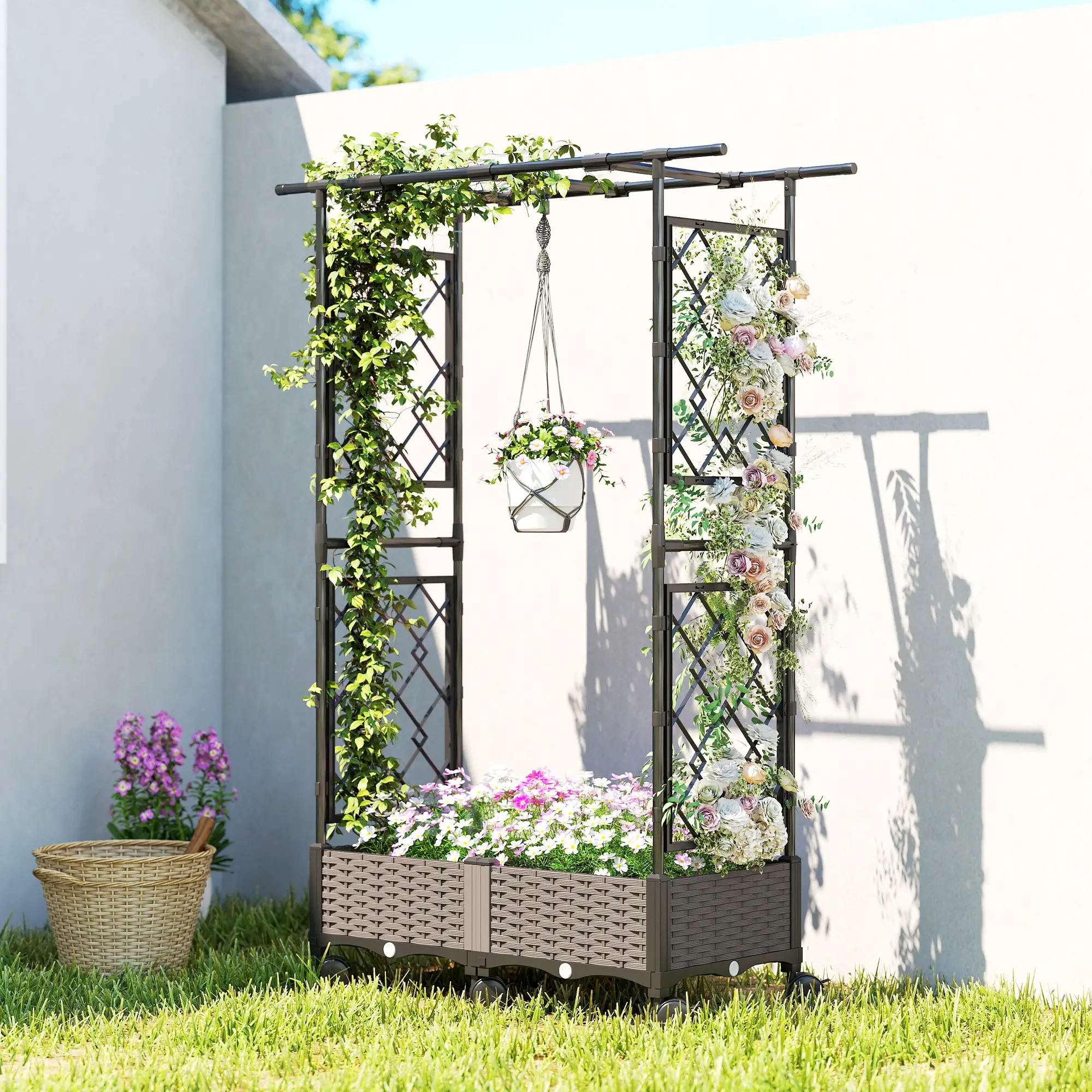 Raised Garden Bed With Arch Trellis, On Wheels, For Climbing Plants - Image 8