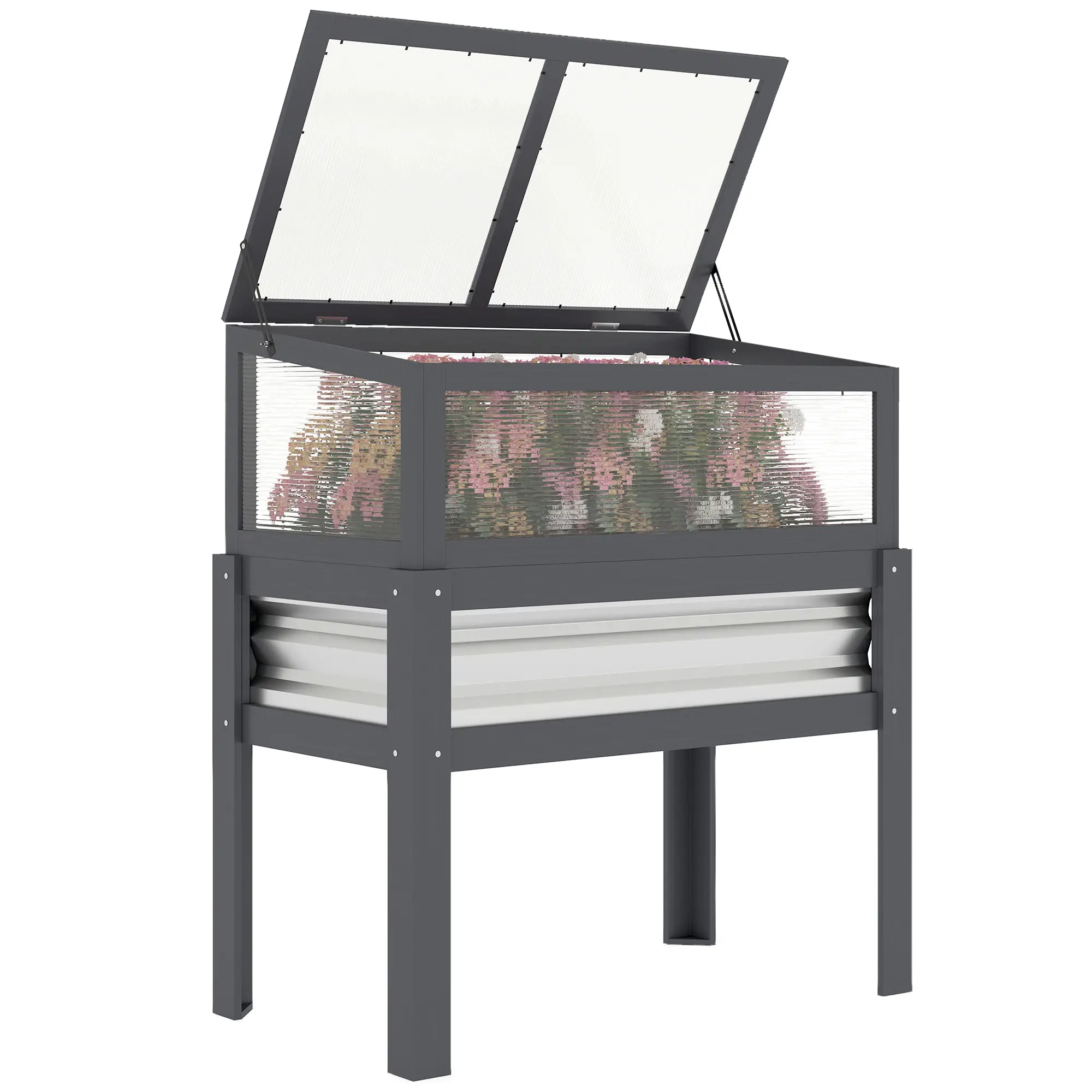 Raised Garden Bed With Greenhouse Top, Wooden Elevated Planter, Grey - Image 11
