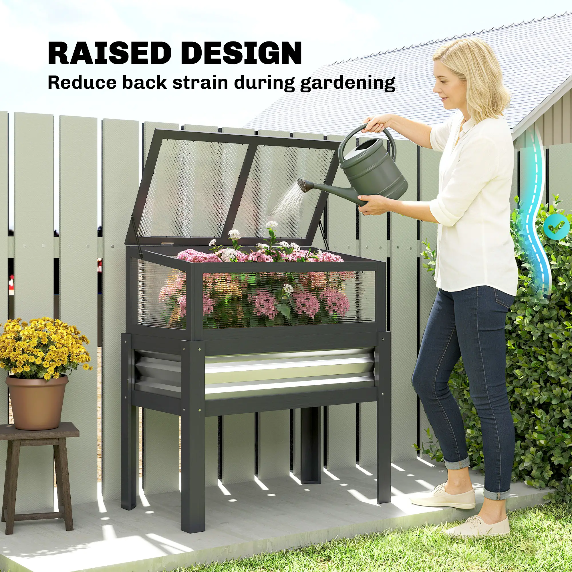 Raised Garden Bed With Greenhouse Top, Wooden Elevated Planter, Grey - Image 6