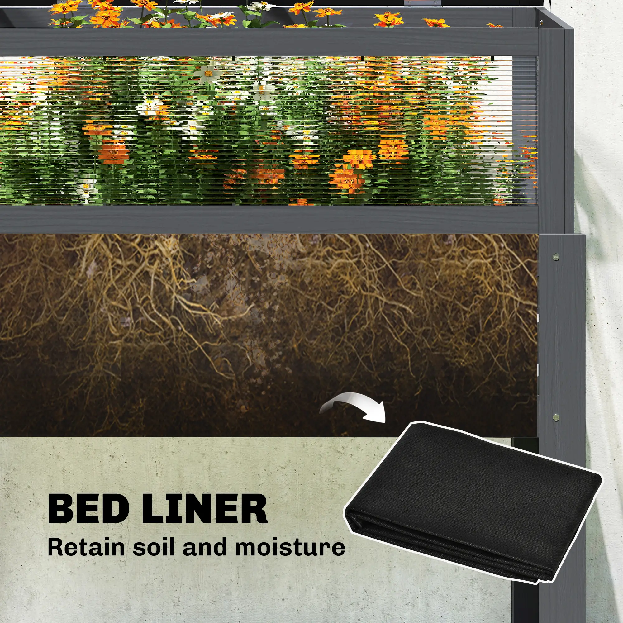 Raised Garden Bed With Greenhouse Top, Wooden Elevated Planter, Grey - Image 7