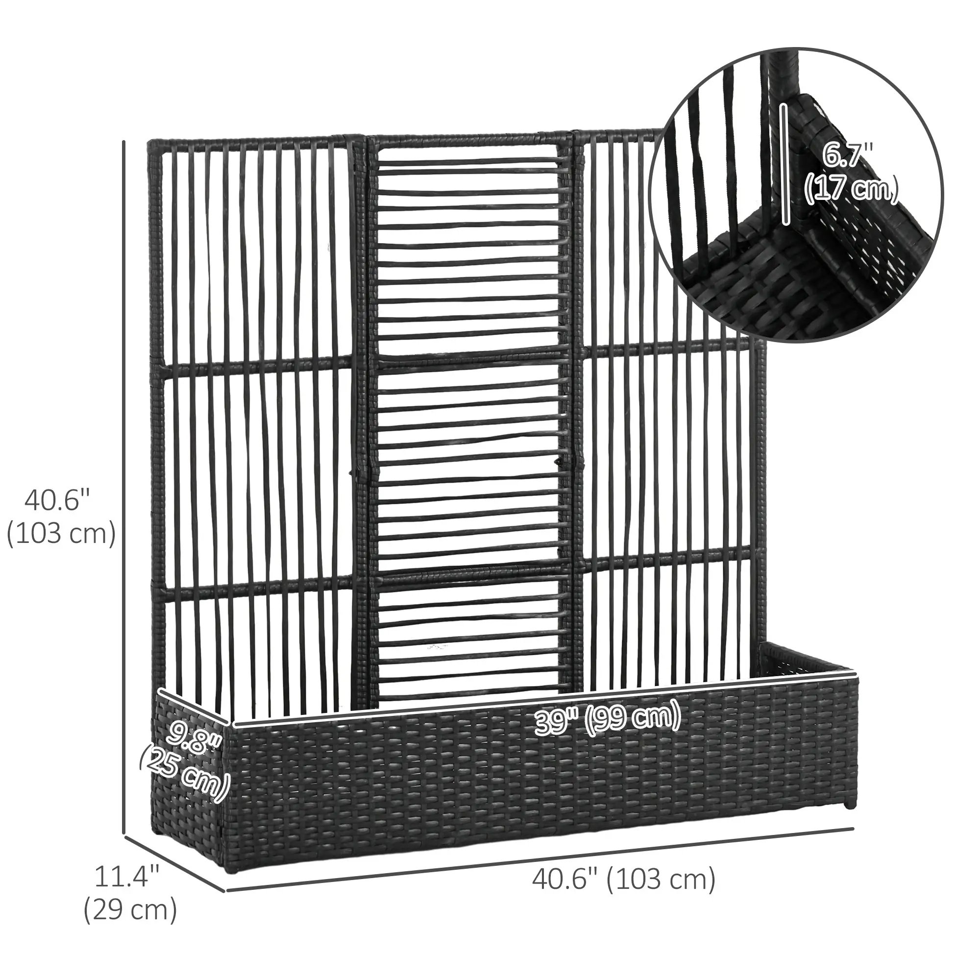 Raised Garden Bed with Lattice Trellis, Rattan Planter with Storage, Black - Image 3