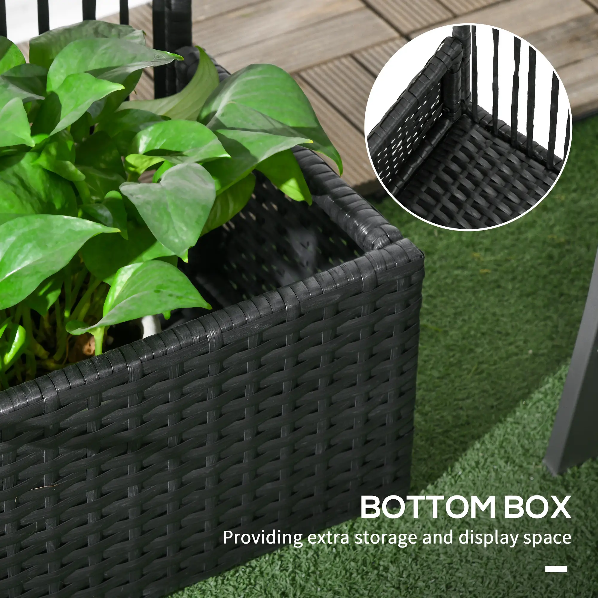 Raised Garden Bed with Lattice Trellis, Rattan Planter with Storage, Black - Image 5