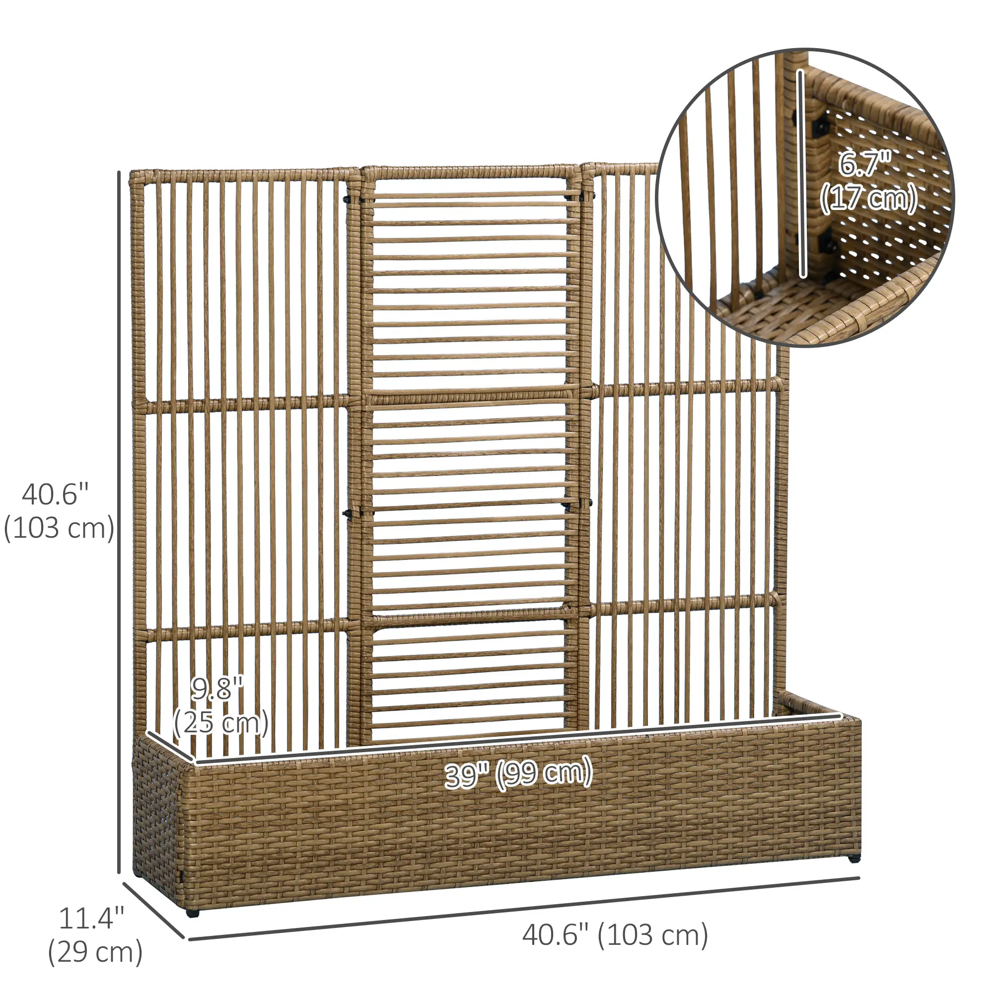 Raised Garden Bed with Lattice Trellis, Rattan Planter with Storage, Sand Brown - Image 3