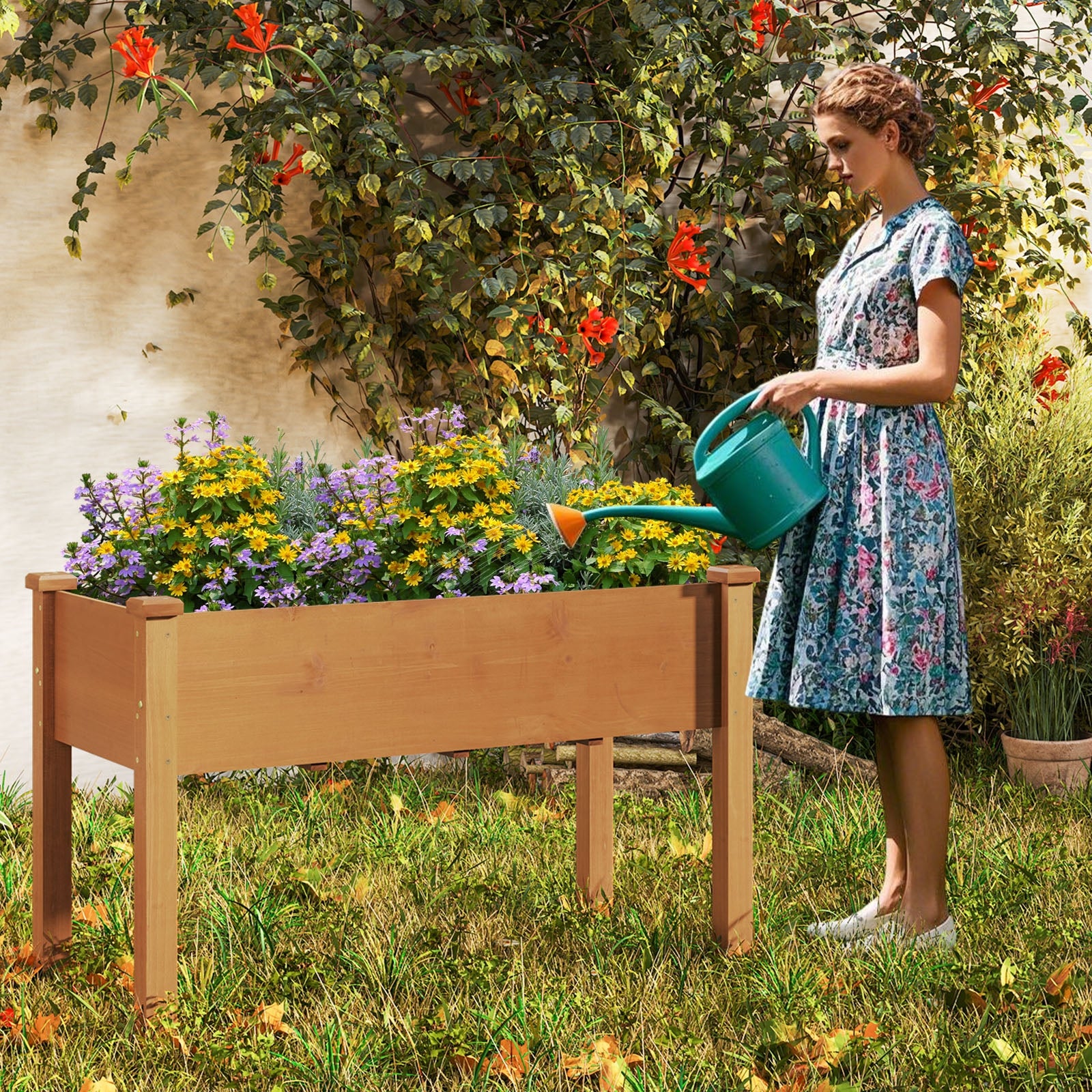 Raised Garden Bed With Legs, Drainage Holes, Brown - Image 2