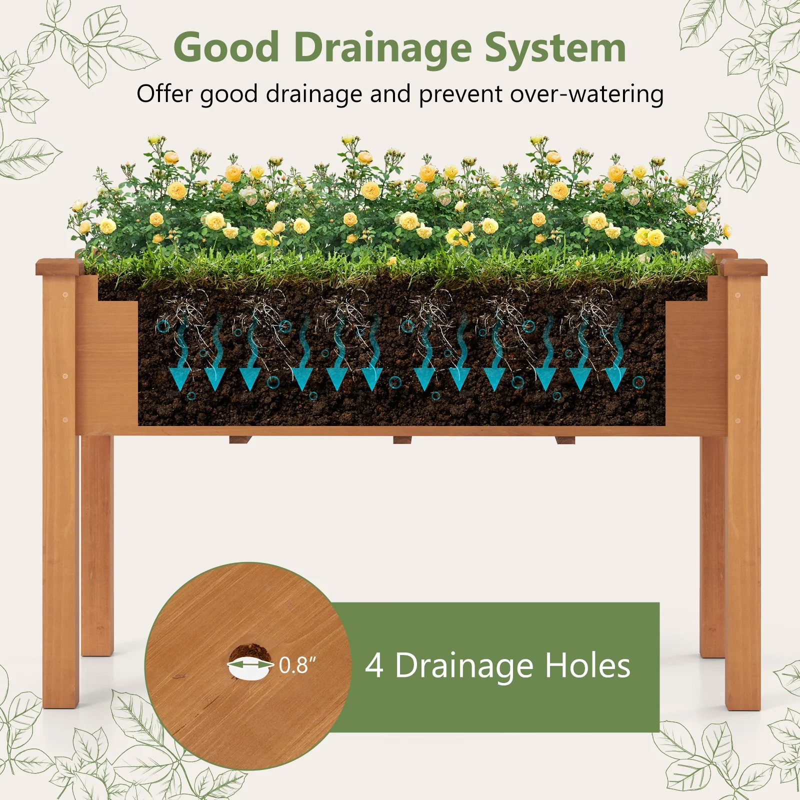 Raised Garden Bed With Legs, Drainage Holes, Brown - Image 8