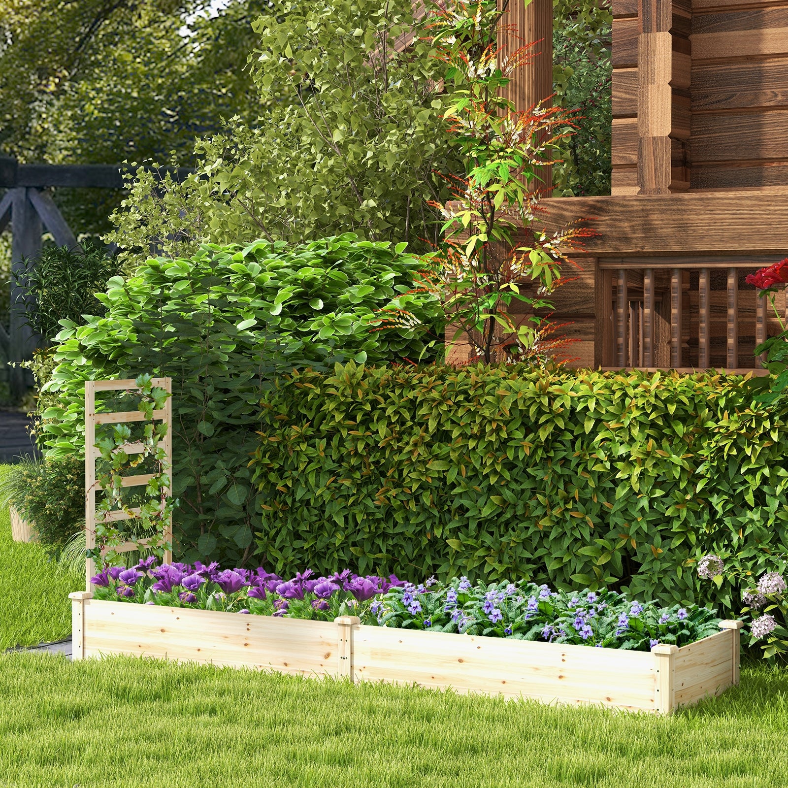 Raised Garden Bed with Planter Box and Trellis, Natural - Image 3