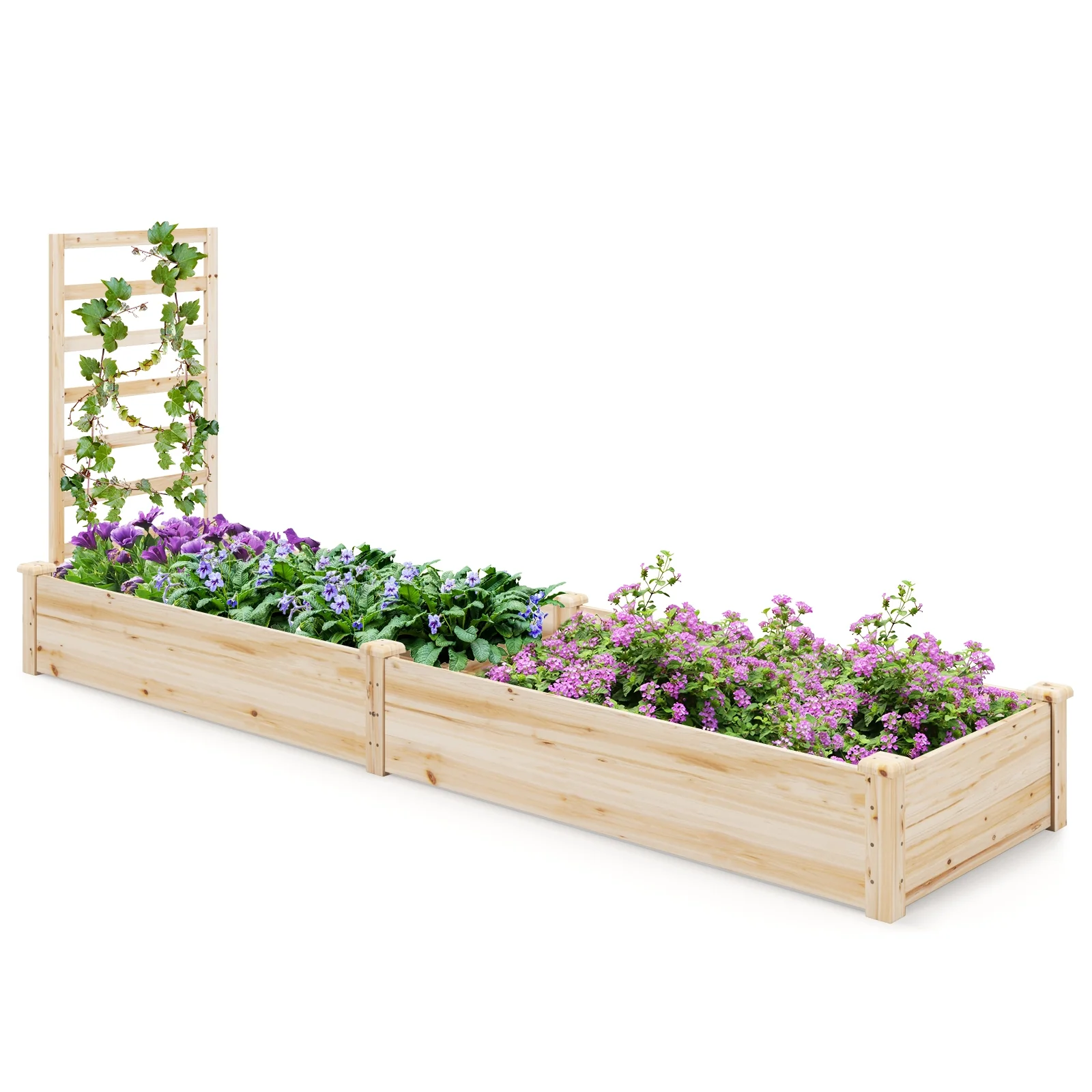 Raised Garden Bed with Planter Box and Trellis, Natural - Image 4