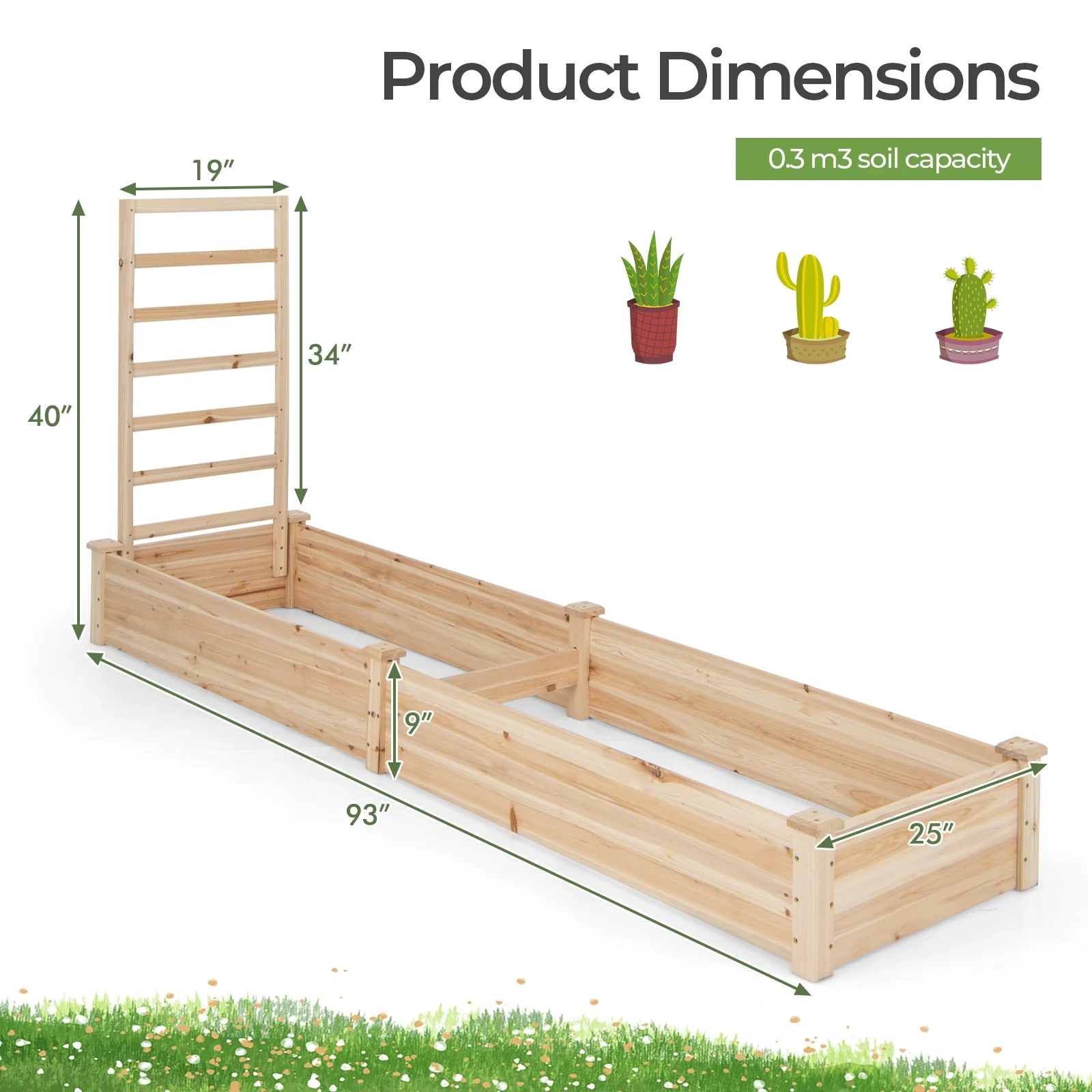 Raised Garden Bed with Planter Box and Trellis, Natural - Image 6