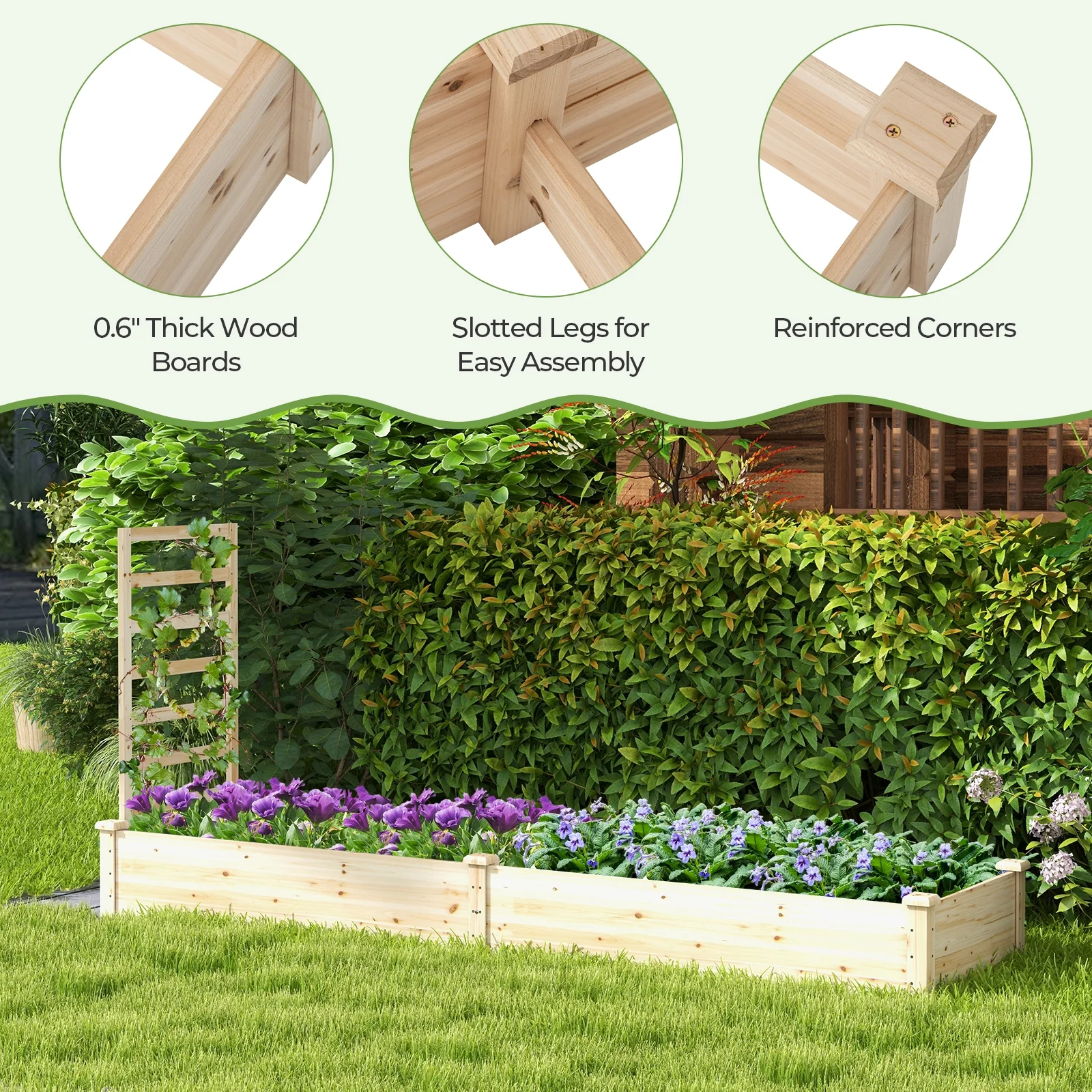 Raised Garden Bed with Planter Box and Trellis, Natural - Image 7