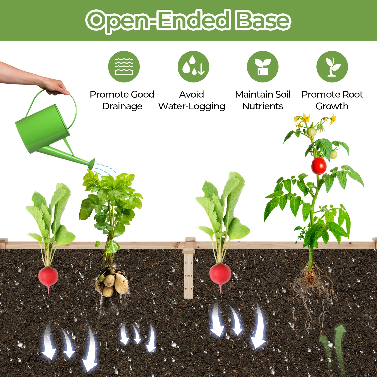 Raised Garden Bed with Planter Box and Trellis, Natural - Image 9