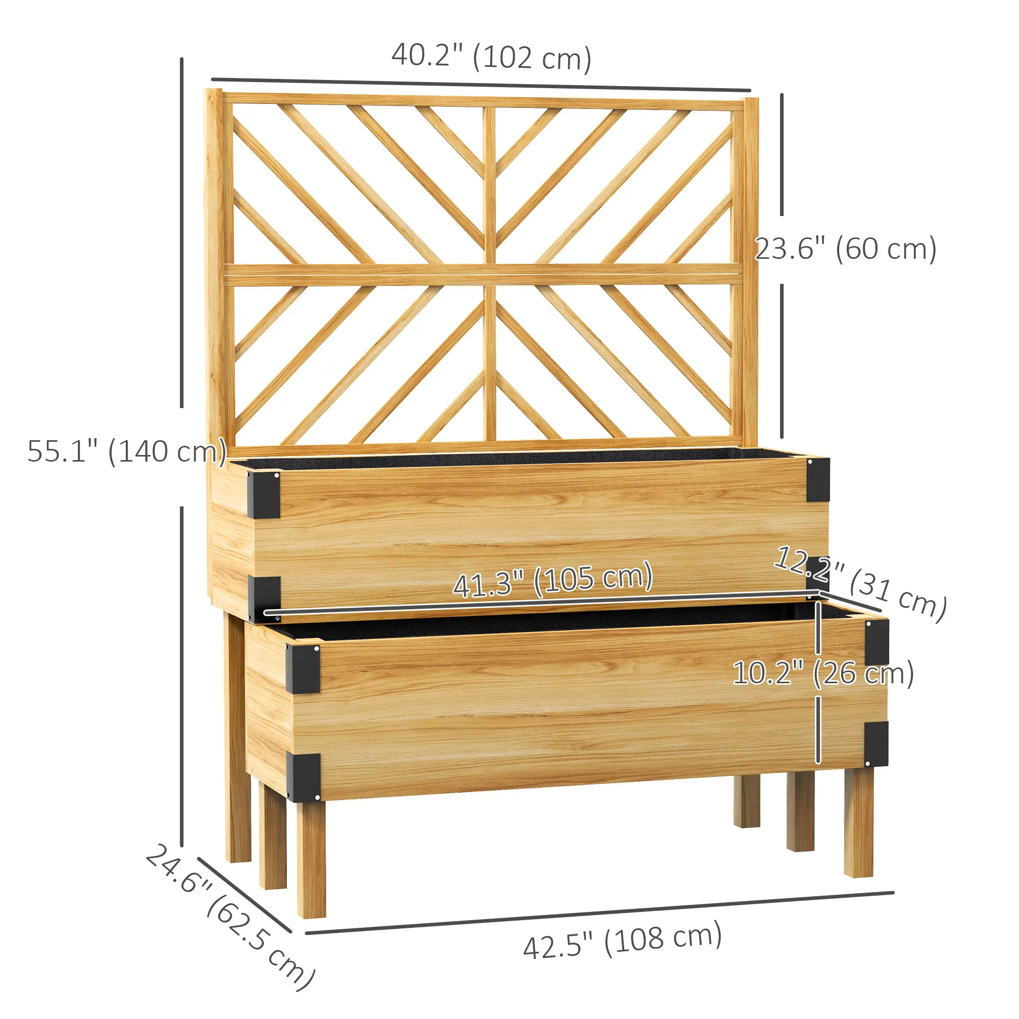 Raised Garden Bed With Trellis, 2 Tier Wooden Elevated Planter Box - Image 3