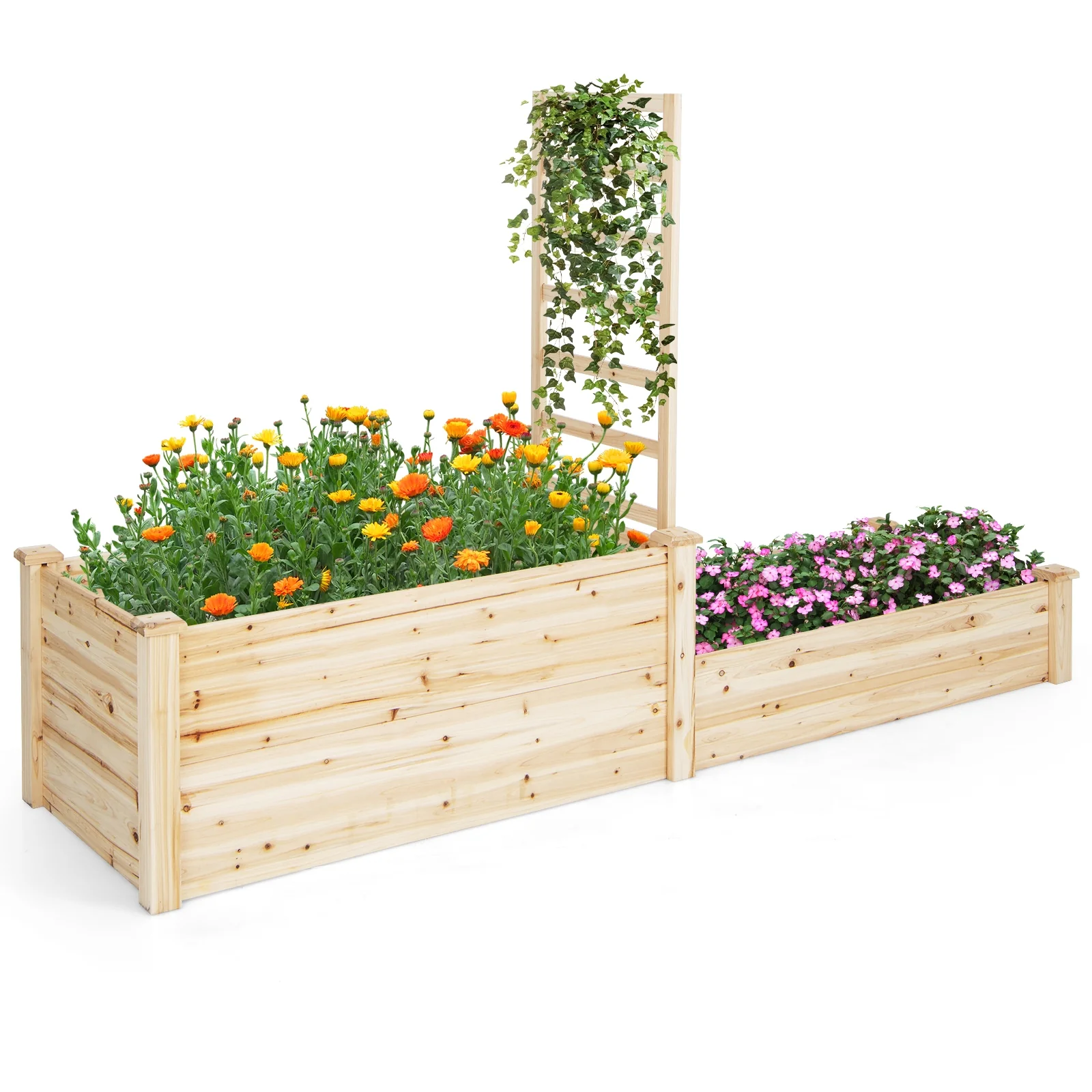 Raised Garden Bed With Trellis, Natural