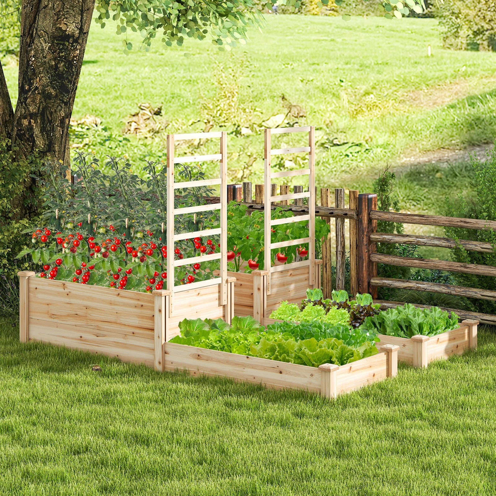 Raised Garden Bed With Trellis, Natural - Image 7