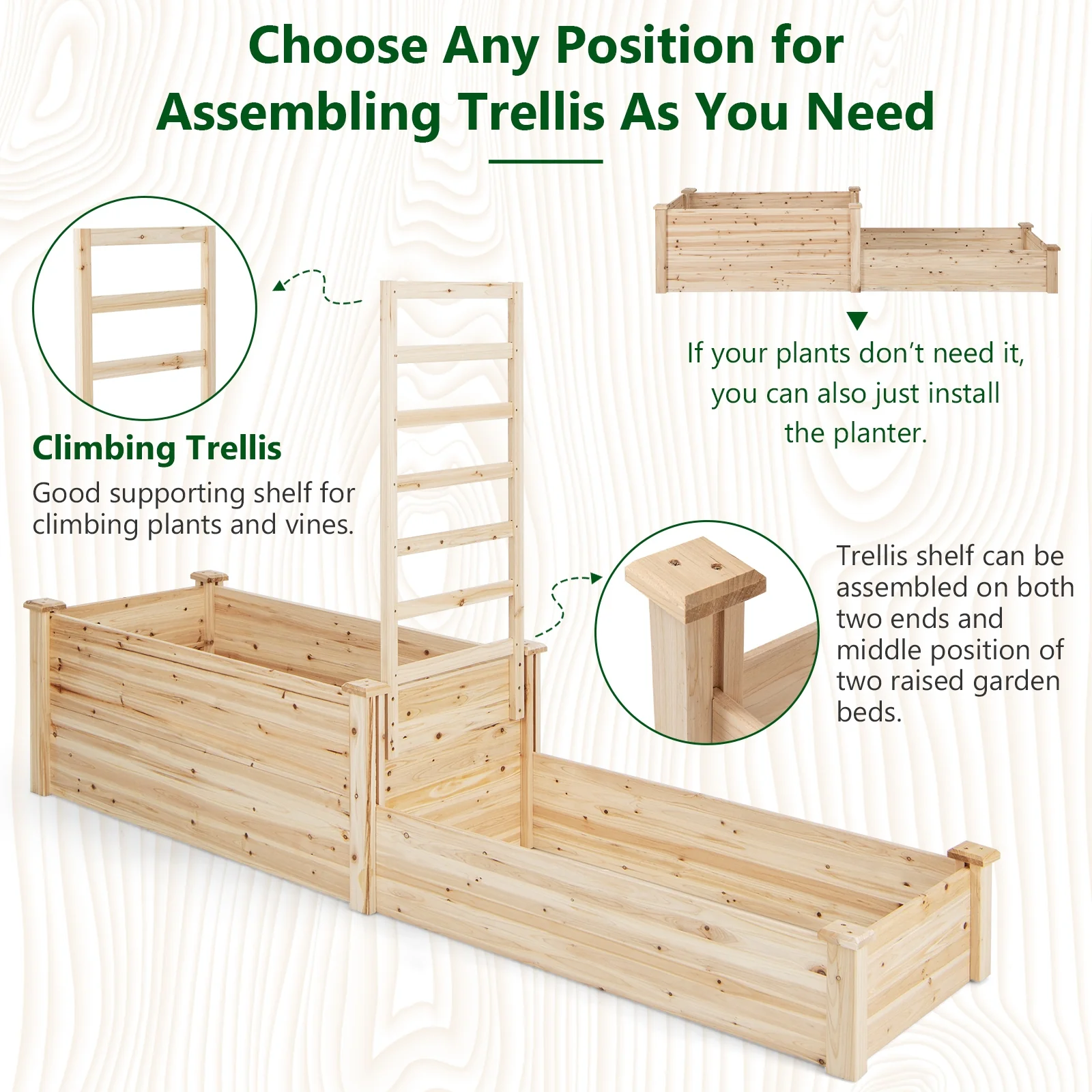 Raised Garden Bed With Trellis, Natural - Image 8