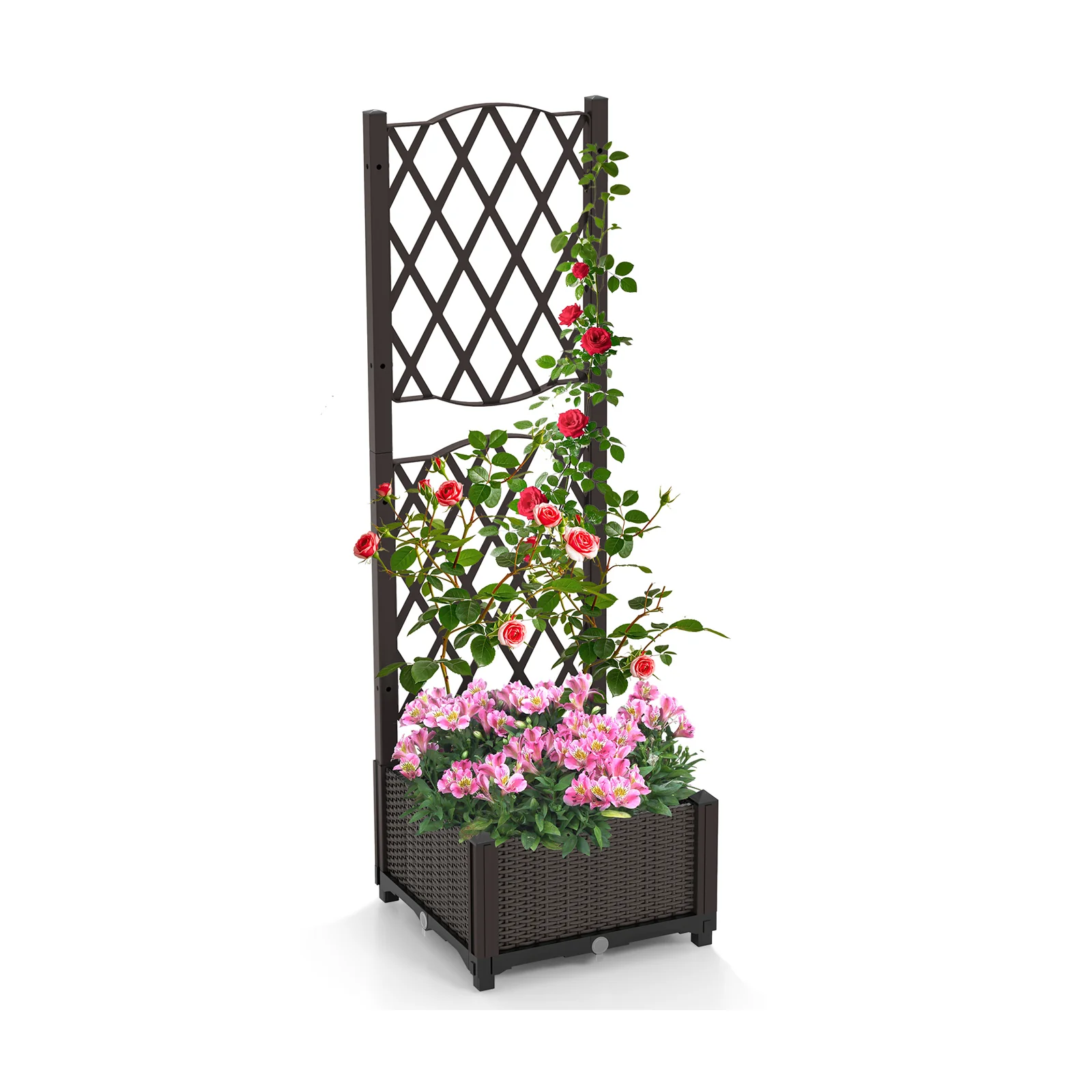 Raised Garden Bed With Trellis Planter Box, Brown - Image 4