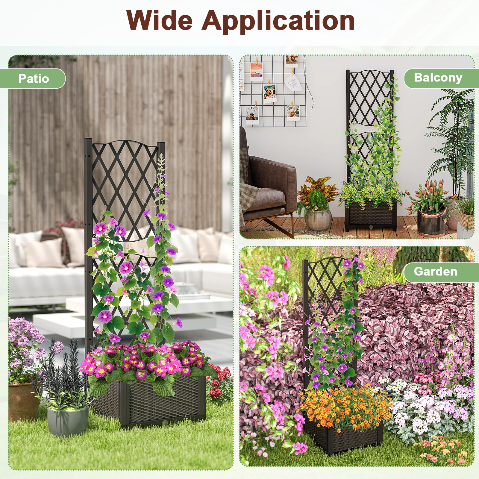 Raised Garden Bed With Trellis Planter Box, Brown - Image 8