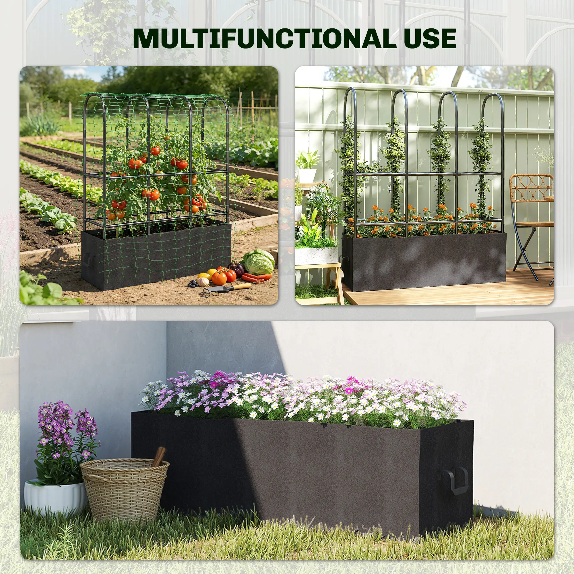Raised Garden Bed With Trellis, Tomato Cage, 52.8 Gal Grow Bag - Image 4